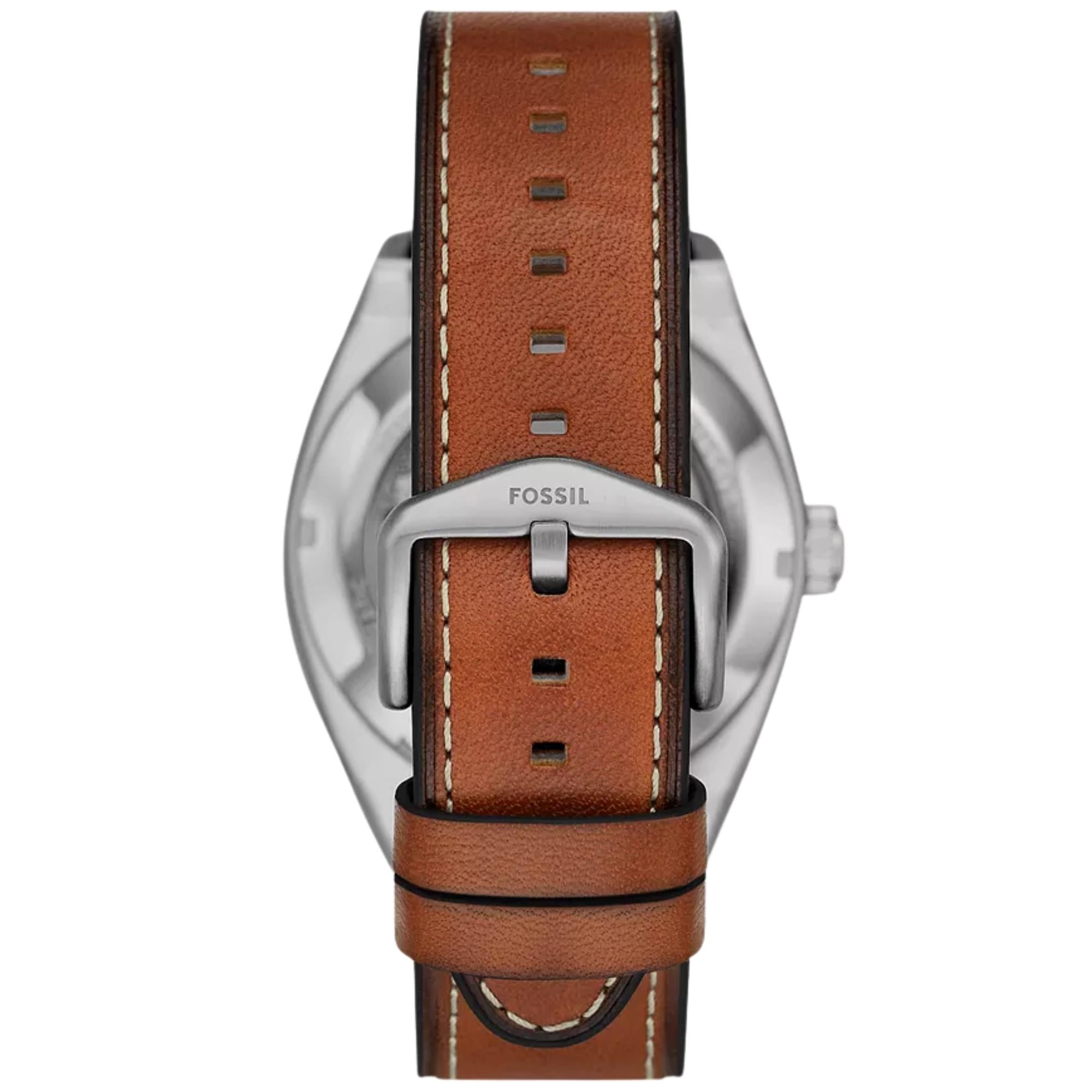 Fossil Everett 42mm Skeleton Green Dial Leather Mens Automatic Watch ME3261