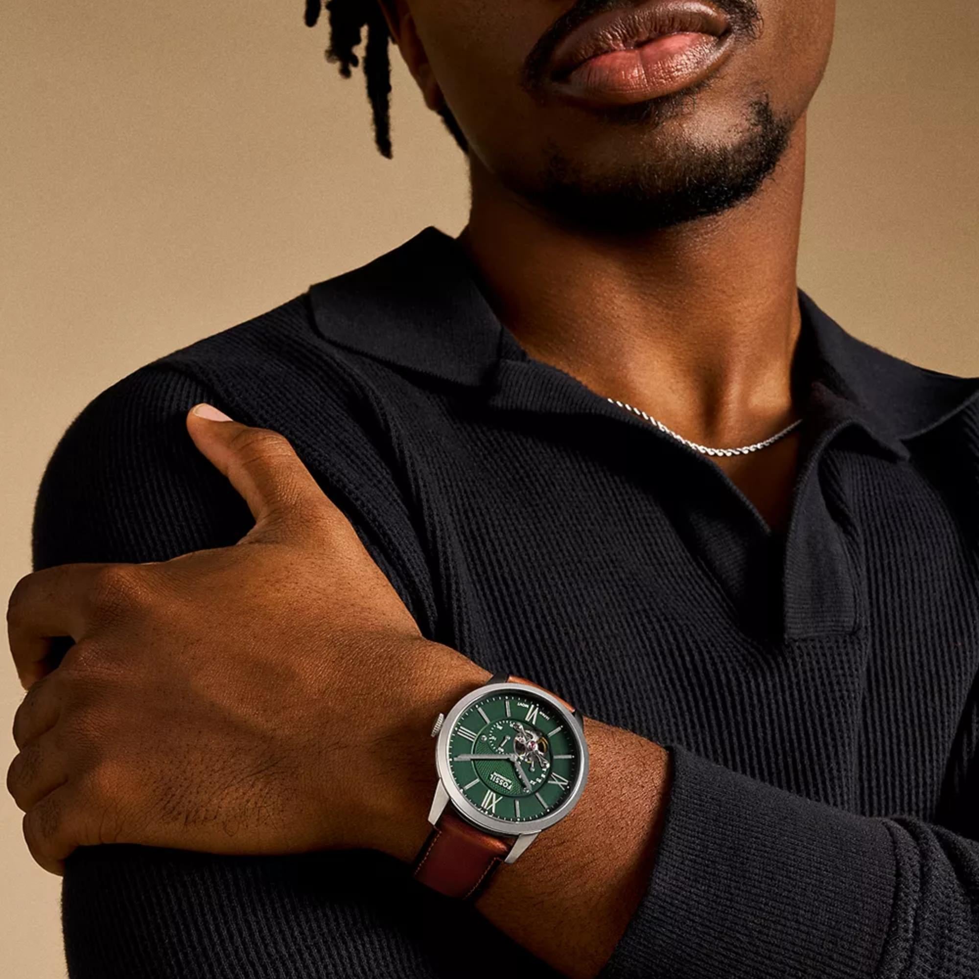 Fossil Townsman 44mm Green Dial Leather Mens Watch ME3265