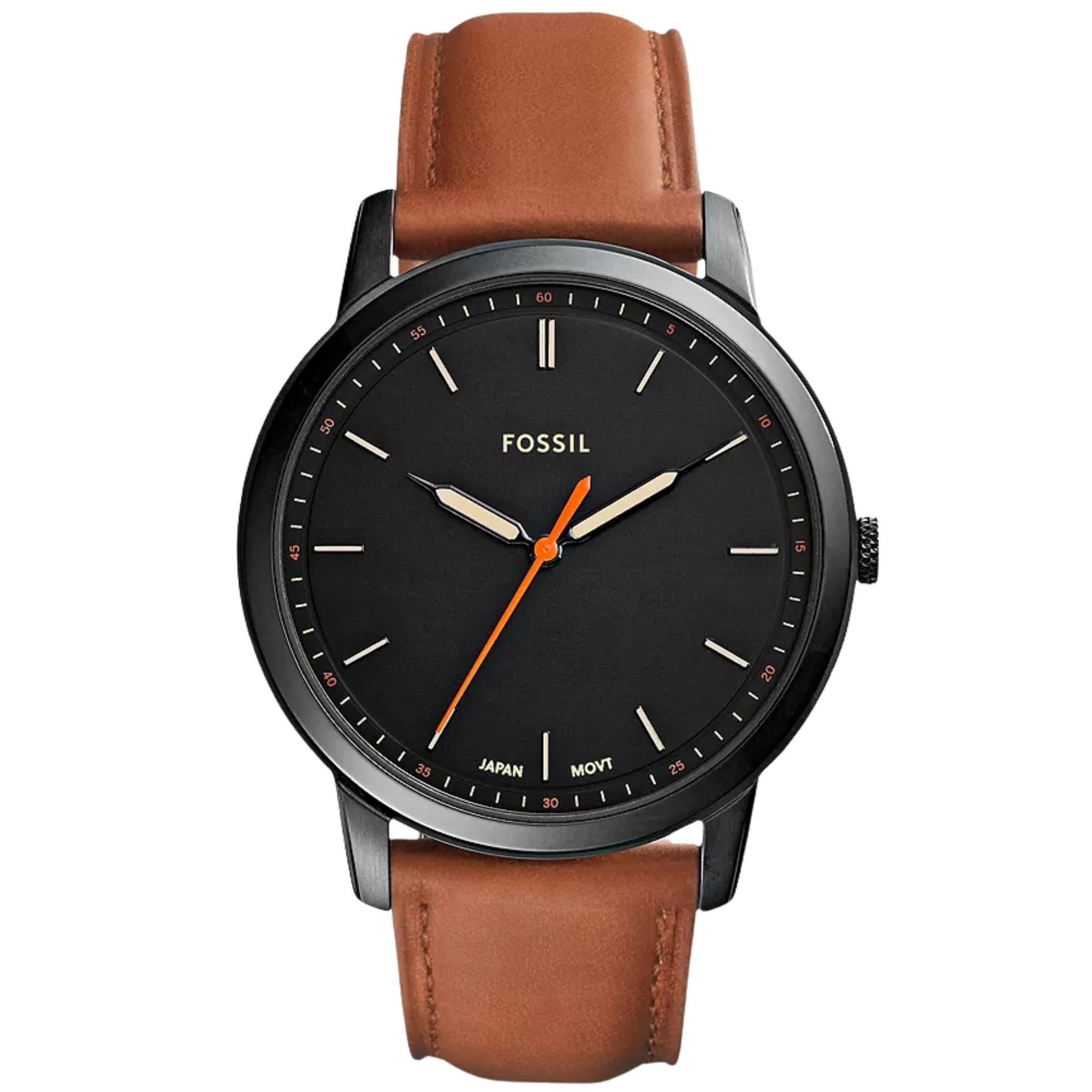 Fossil Minimalist 44mm Black Dial Leather Mens Quartz Watch FS5305