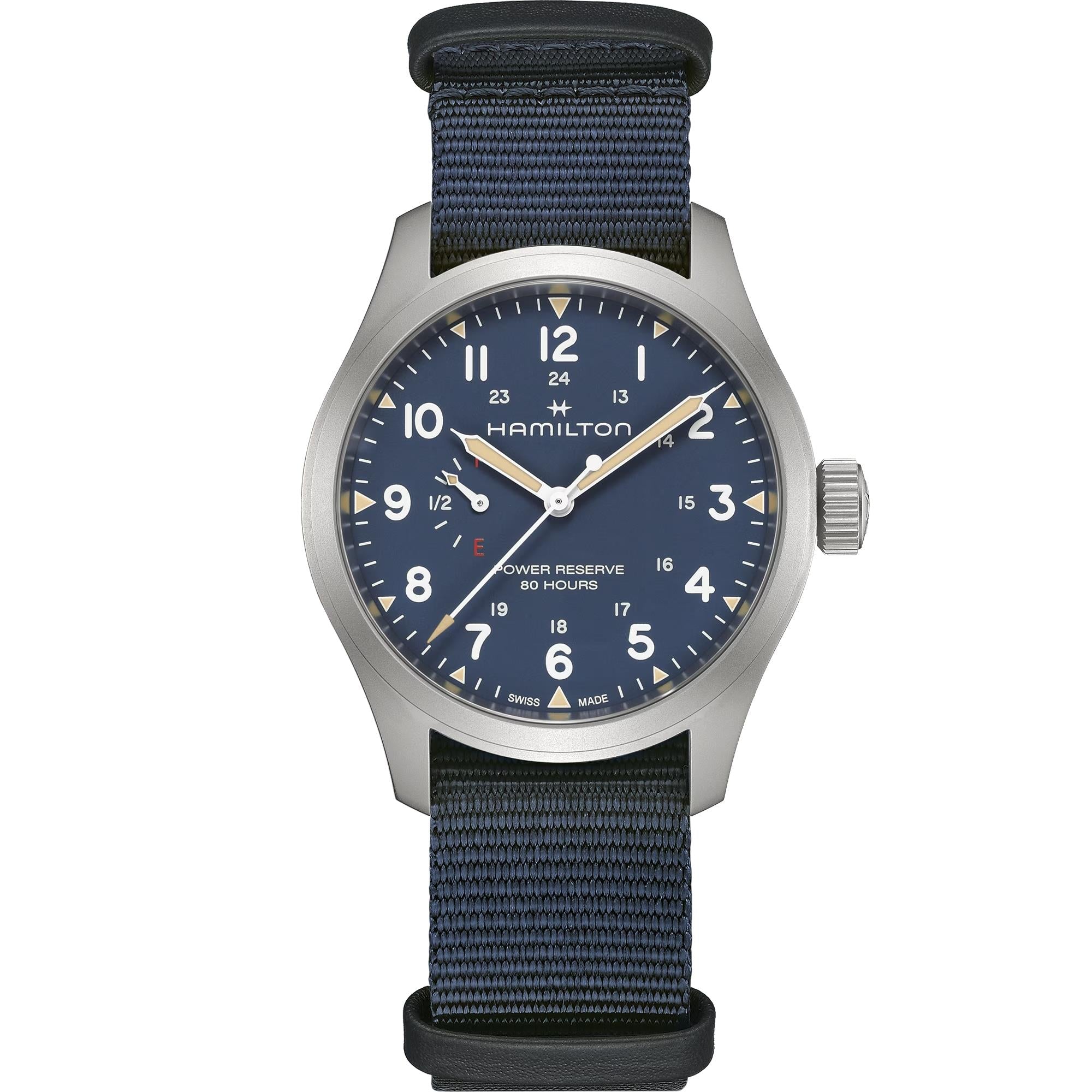 Hamilton Khaki Field 40mm Power Reserve Blue Dial NATO Mens Manual-Wind Watch H69509940