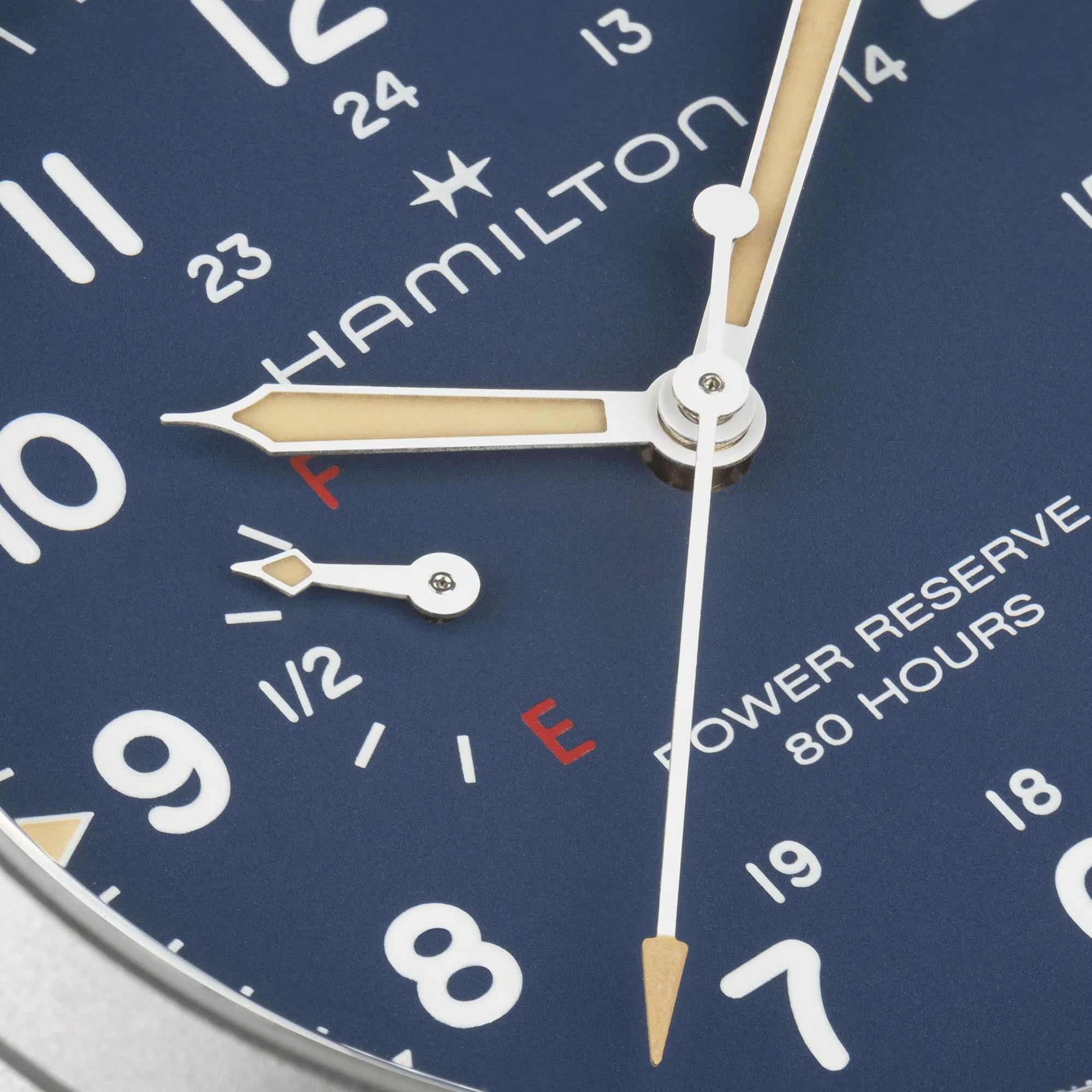 Hamilton Khaki Field 40mm Power Reserve Blue Dial Steel Mens Manual-Wind Watch H69509140
