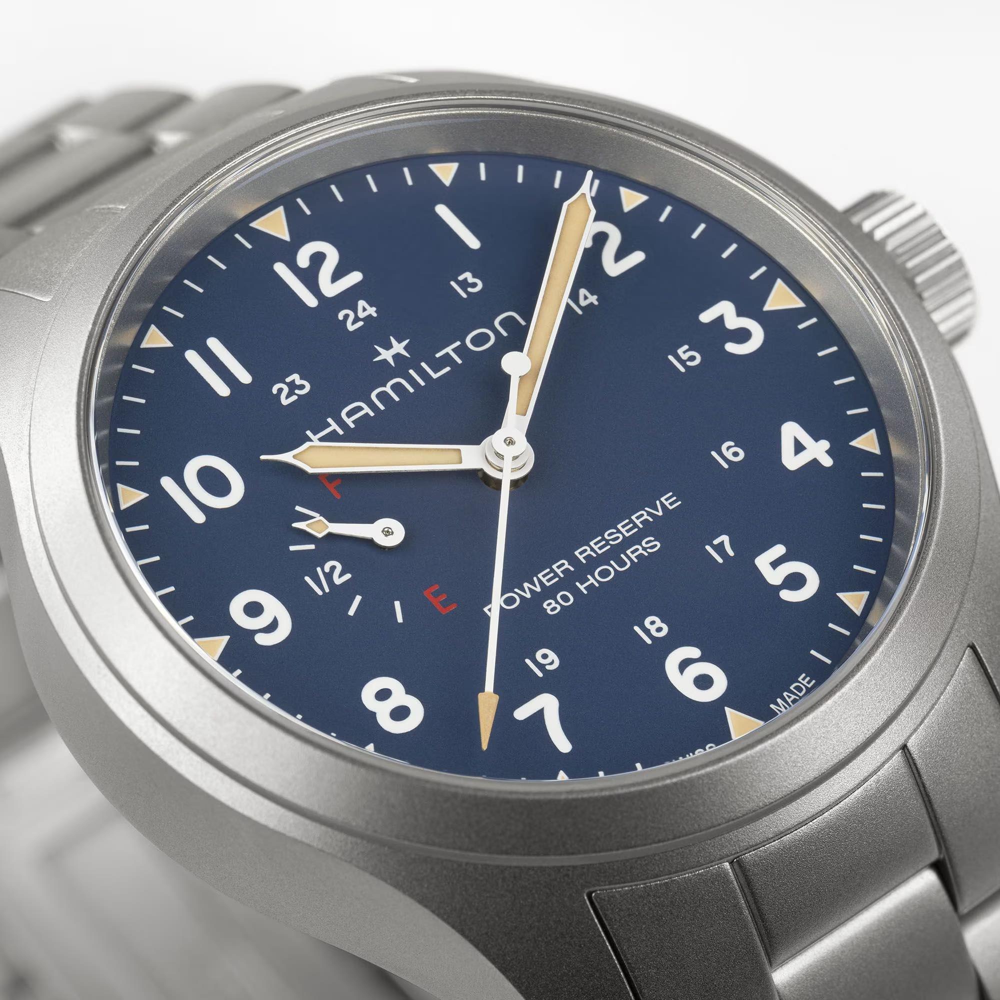 Hamilton Khaki Field 40mm Power Reserve Blue Dial Steel Mens Manual-Wind Watch H69509140