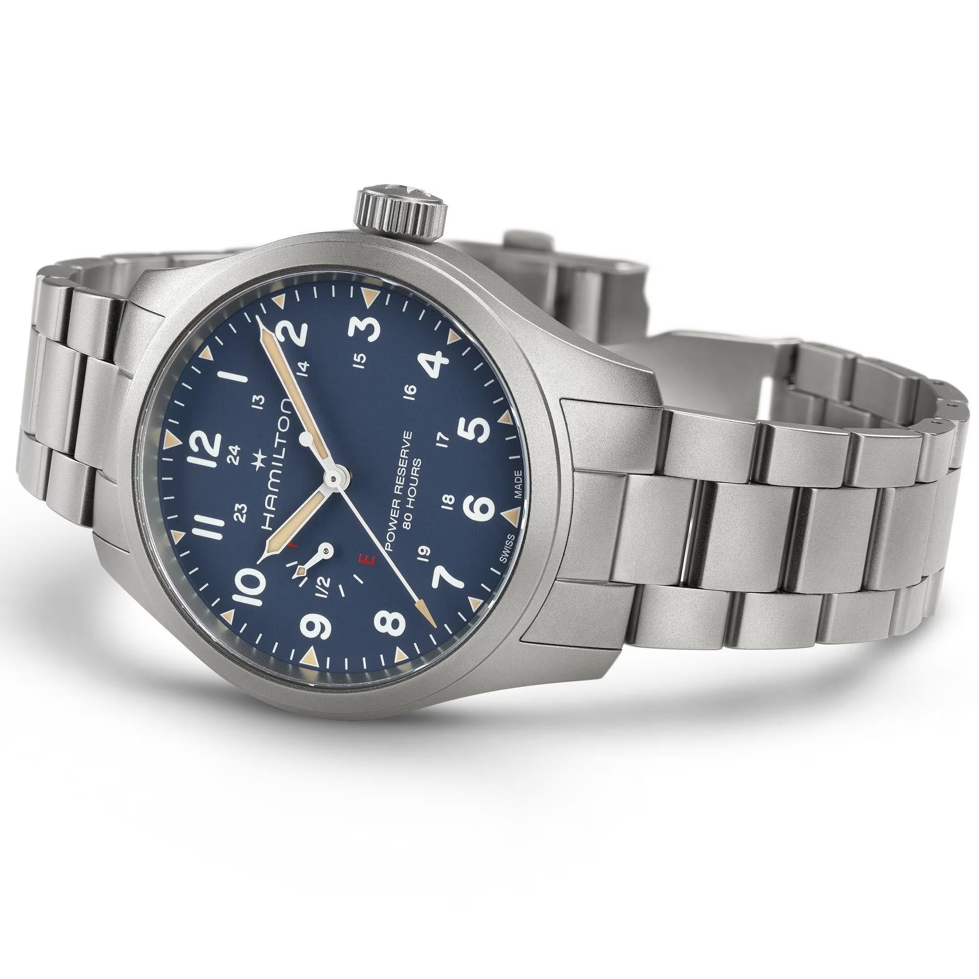 Hamilton Khaki Field 40mm Power Reserve Blue Dial Steel Mens Manual-Wind Watch H69509140