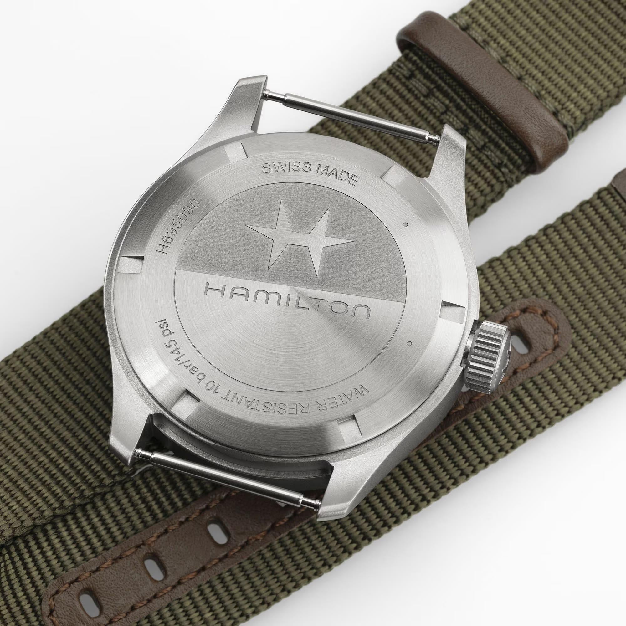 Hamilton Khaki Field 40mm Power Reserve Green Dial NATO Mens Manual-Wind Watch H69509960