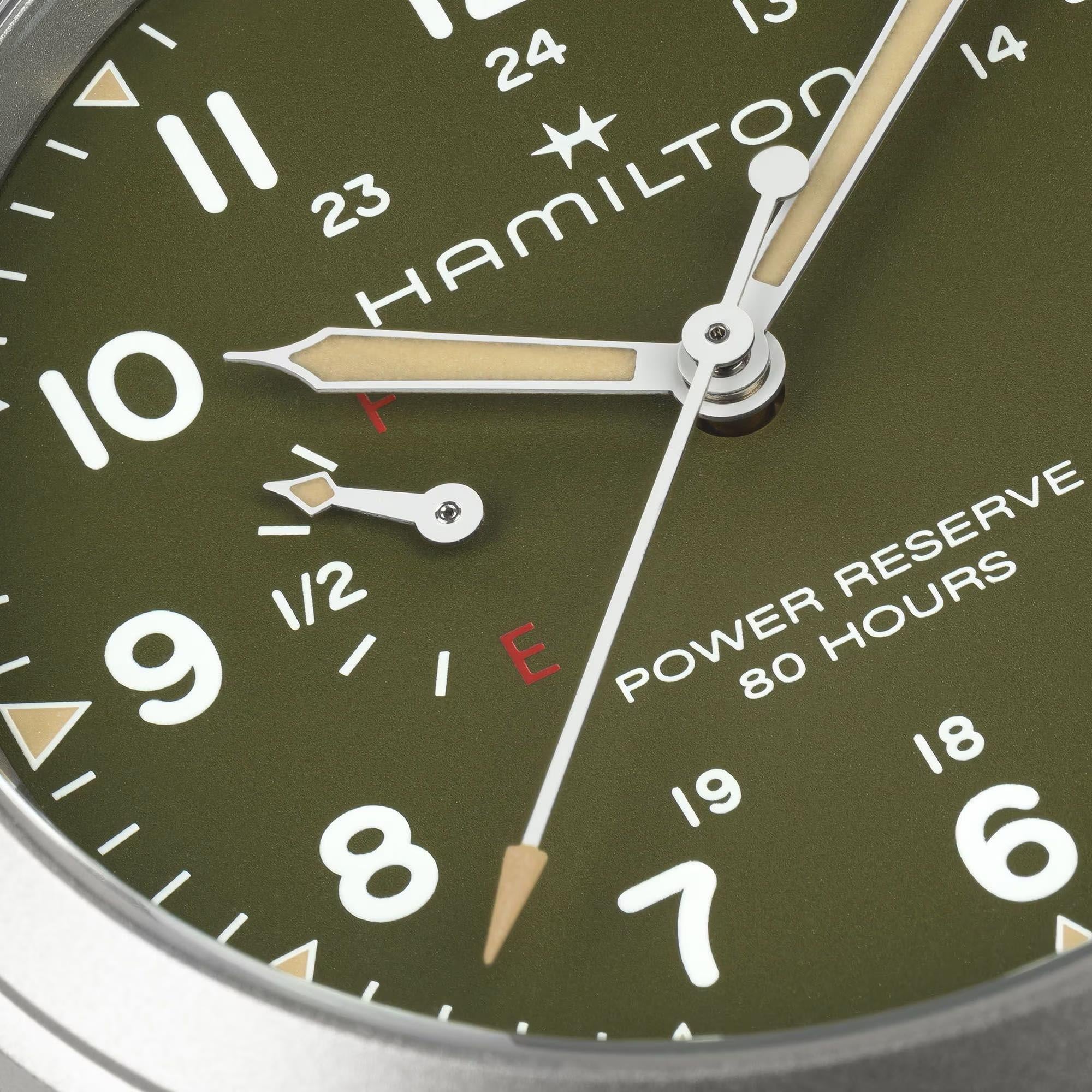 Hamilton Khaki Field 40mm Power Reserve Green Dial Steel Mens Manual-Wind Watch H69509160