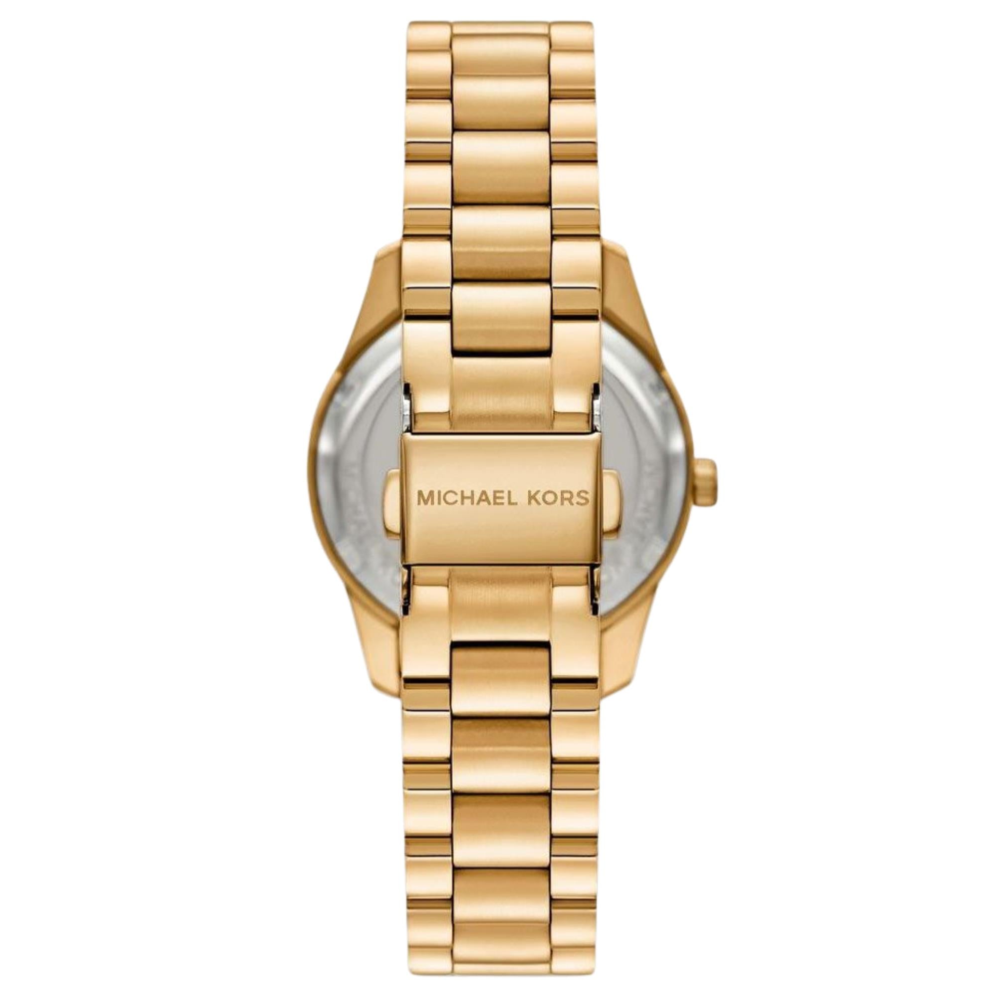 Michael Kors Lexington 34mm Chronograph Gold Dial Steel Ladies Quartz Watch MK4982