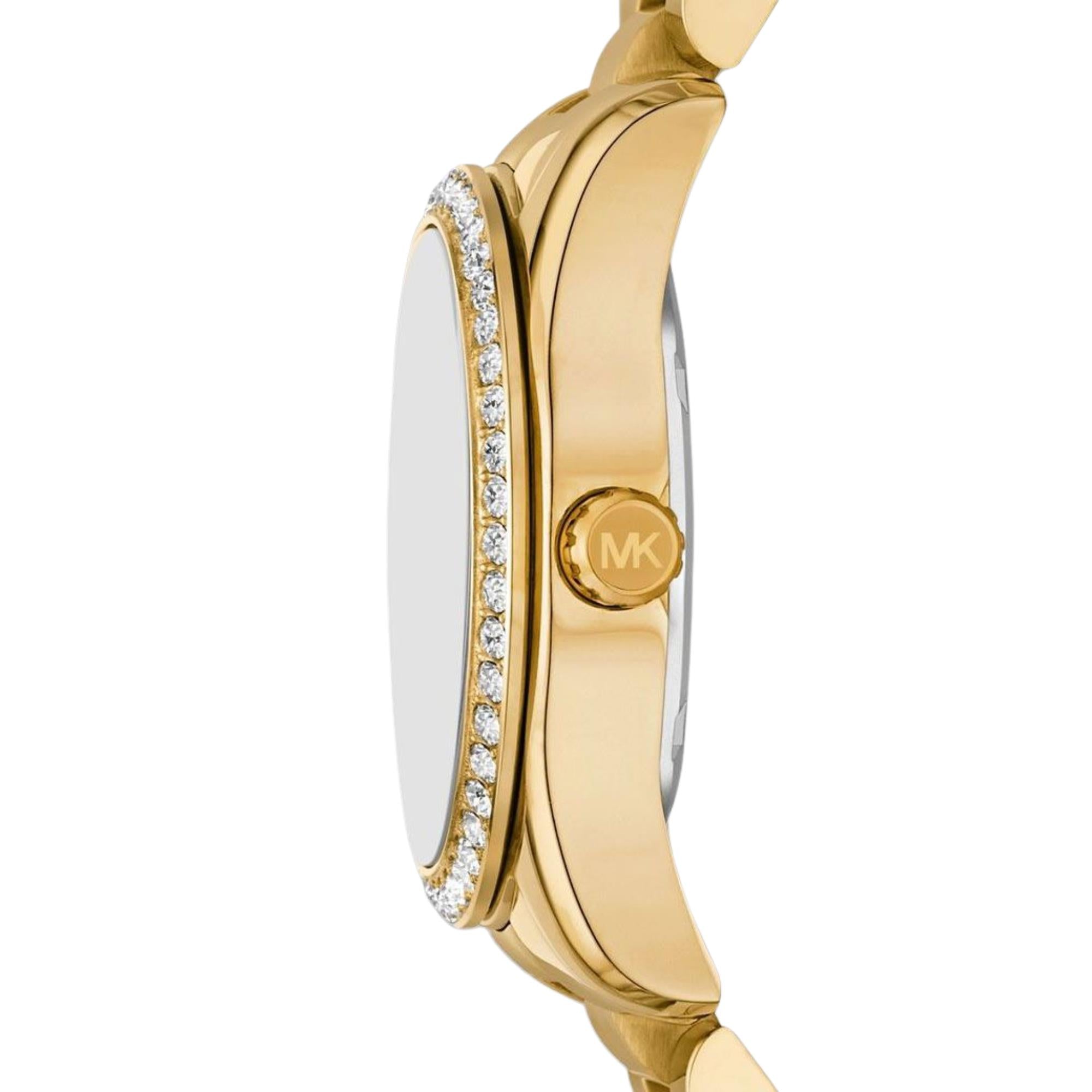 Michael Kors Lexington 34mm Chronograph Gold Dial Steel Ladies Quartz Watch MK4982