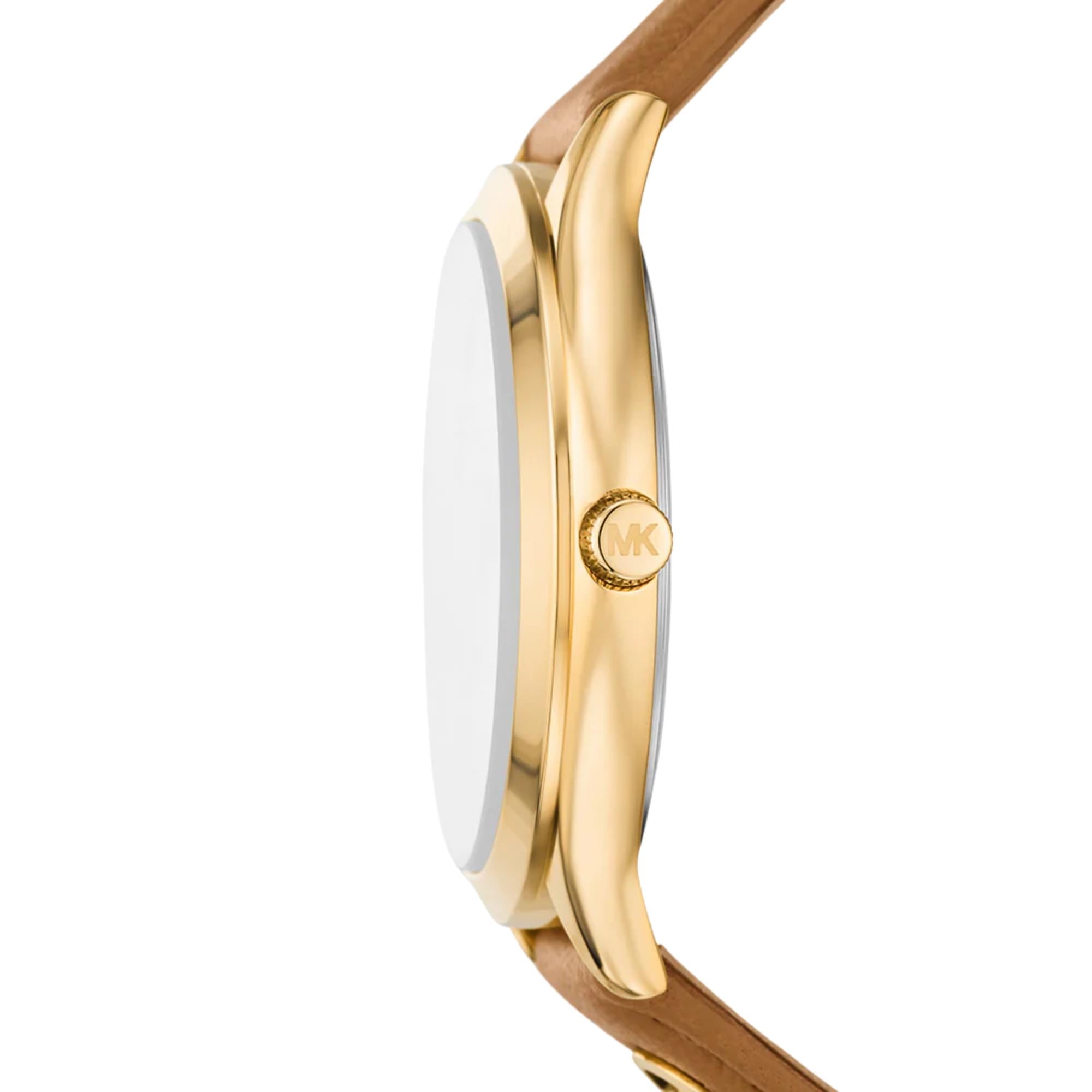 Michael Kors Slim Runway 38mm White Sunray Dial  Leather Ladies Quartz Watch MK7543