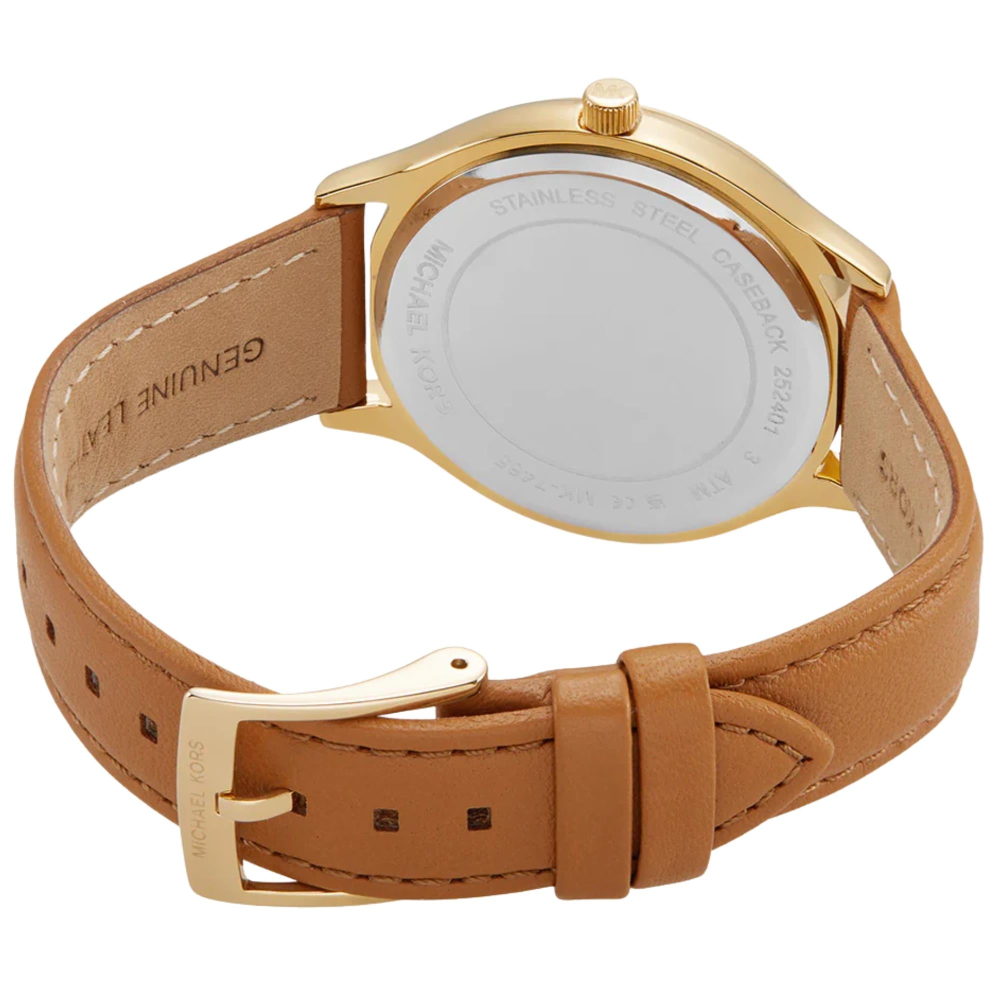 Michael Kors Slim Runway 38mm White Sunray Dial  Leather Ladies Quartz Watch MK7543
