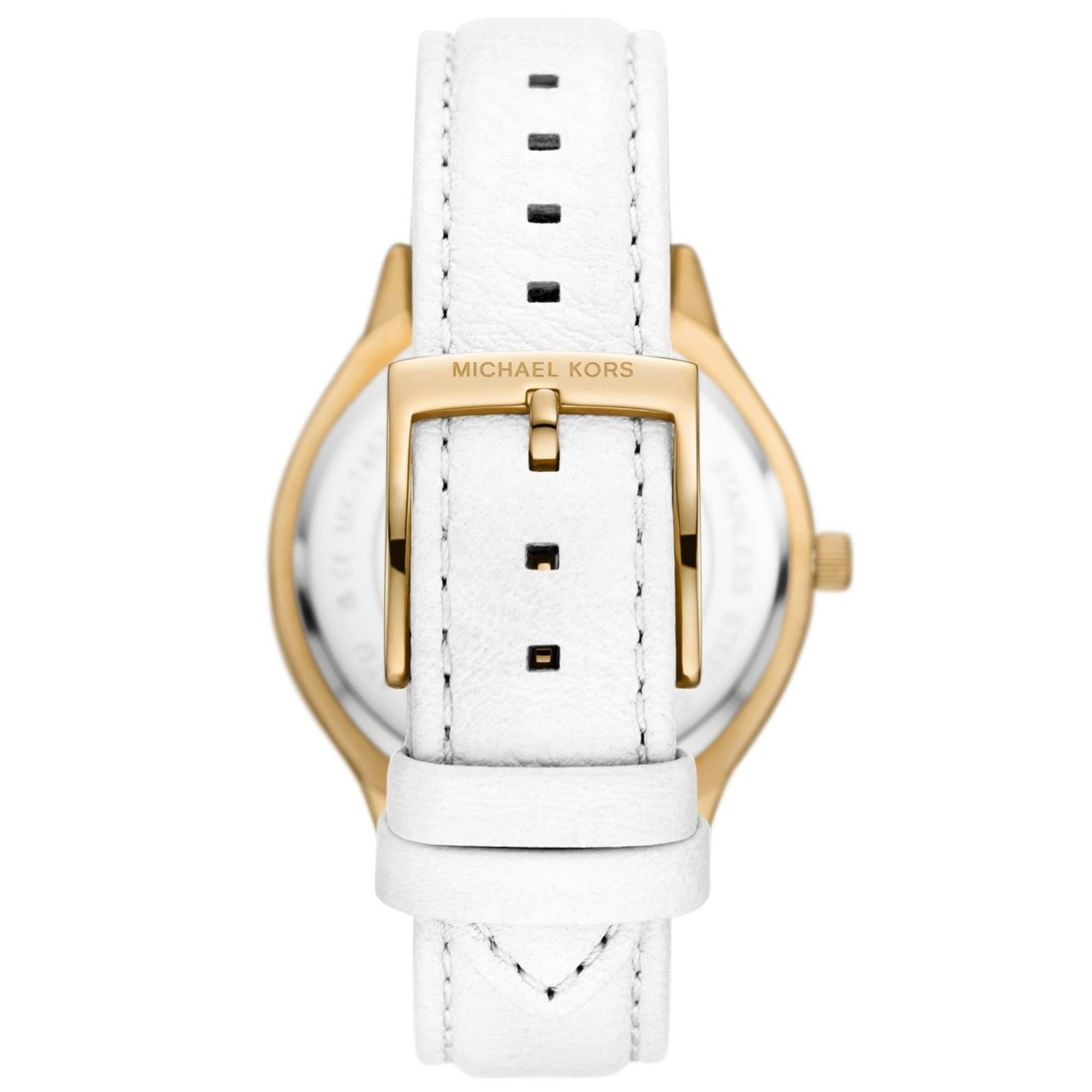Michael Kors Slim Runway 38mm White Dial Leather Ladies Quartz Watch MK7544