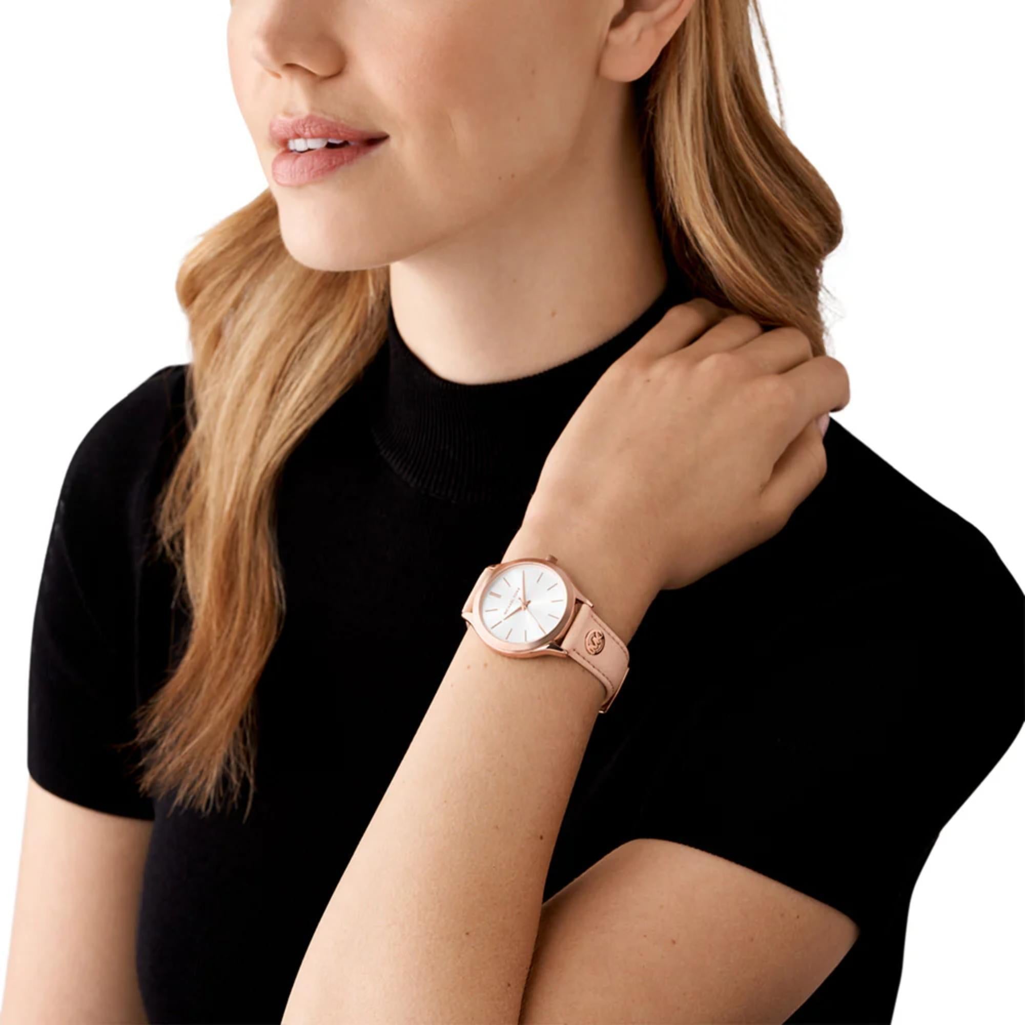 Michael Kors Slim Runway 38mm White Dial Leather Ladies Quartz Watch MK7545