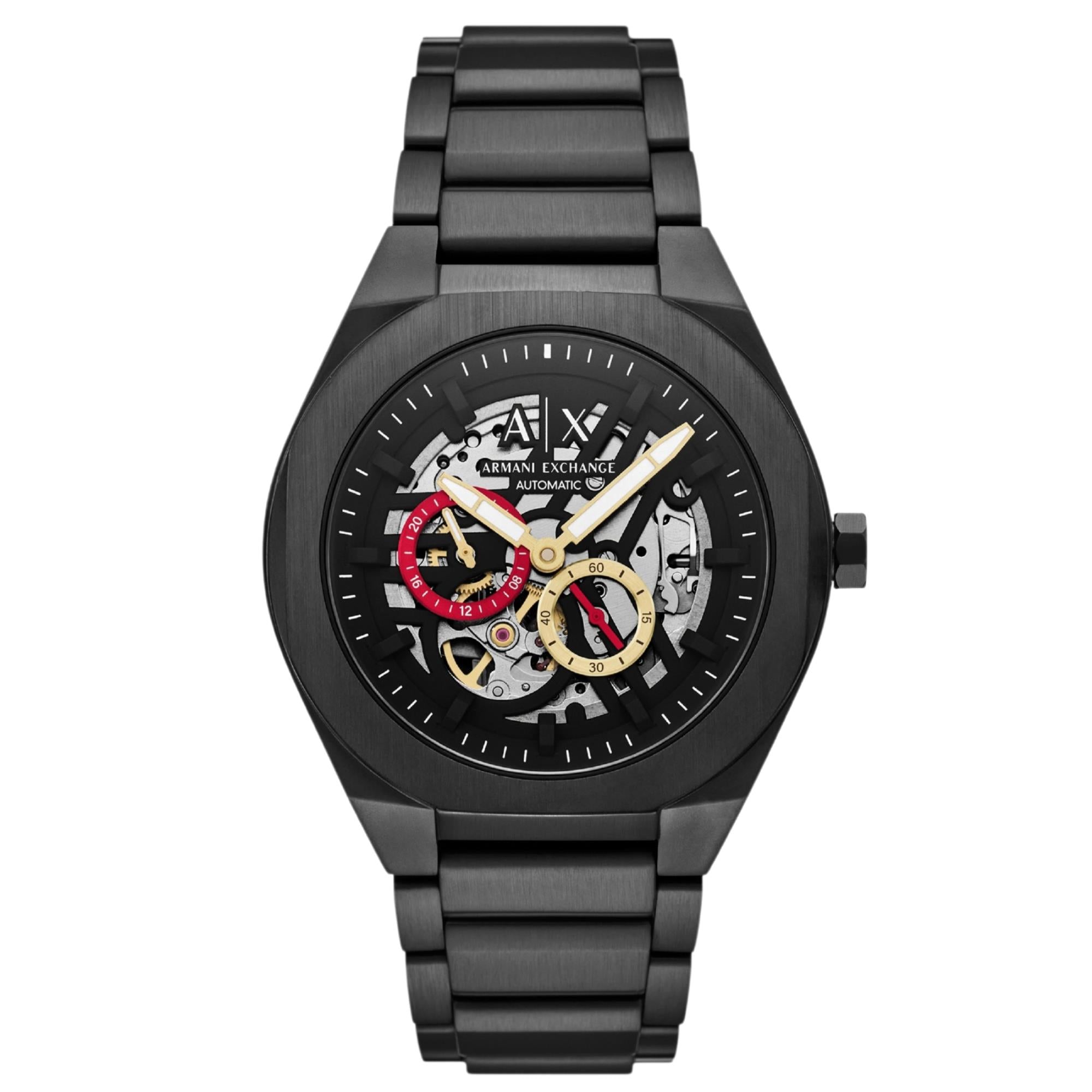 Armani Exchange Sync 44mm Skeleton Black Dial Steel Mens Quartz Watch AX4196