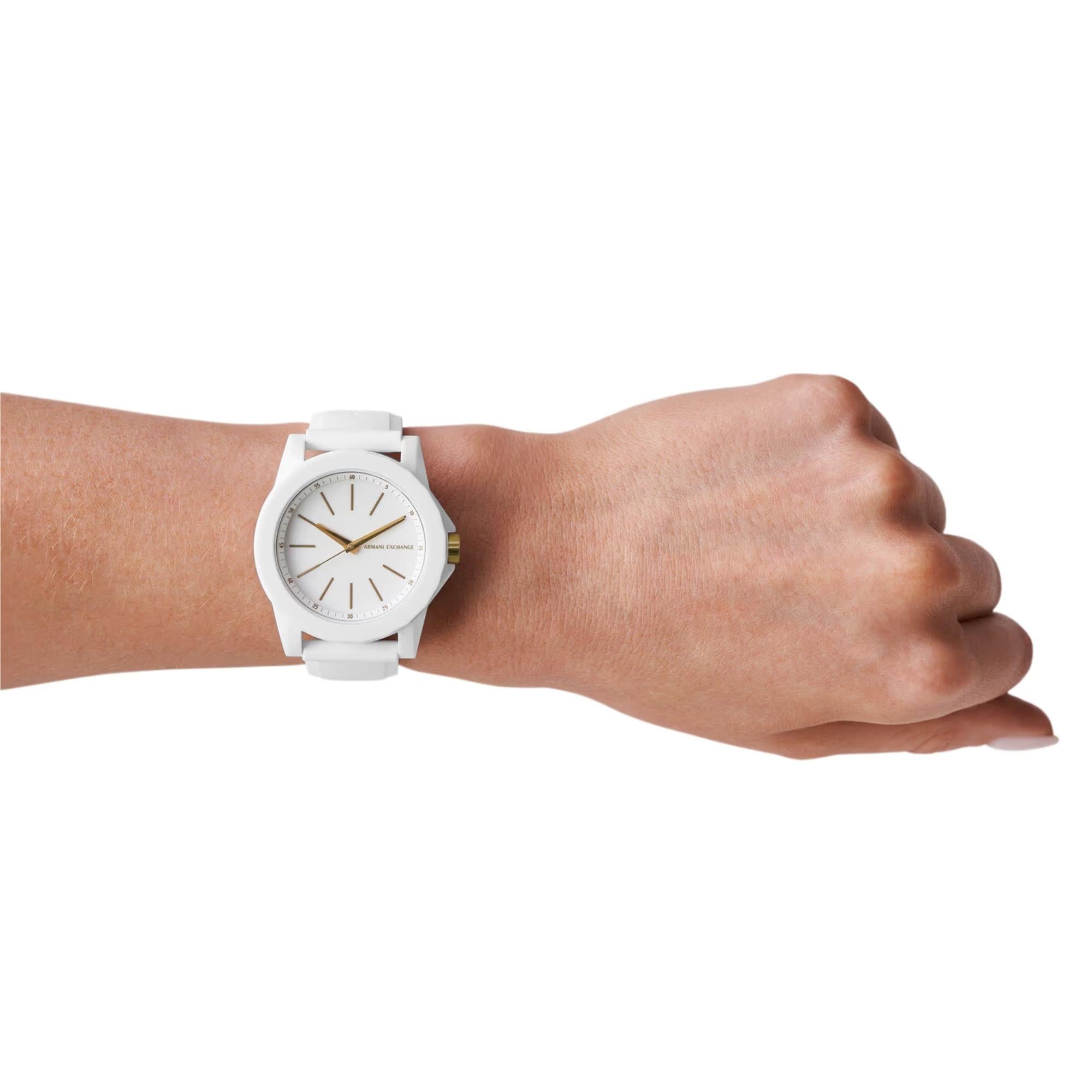 Armani Exchange Banks 40mm White Dial Silicone Ladies Quartz Watch AX7126