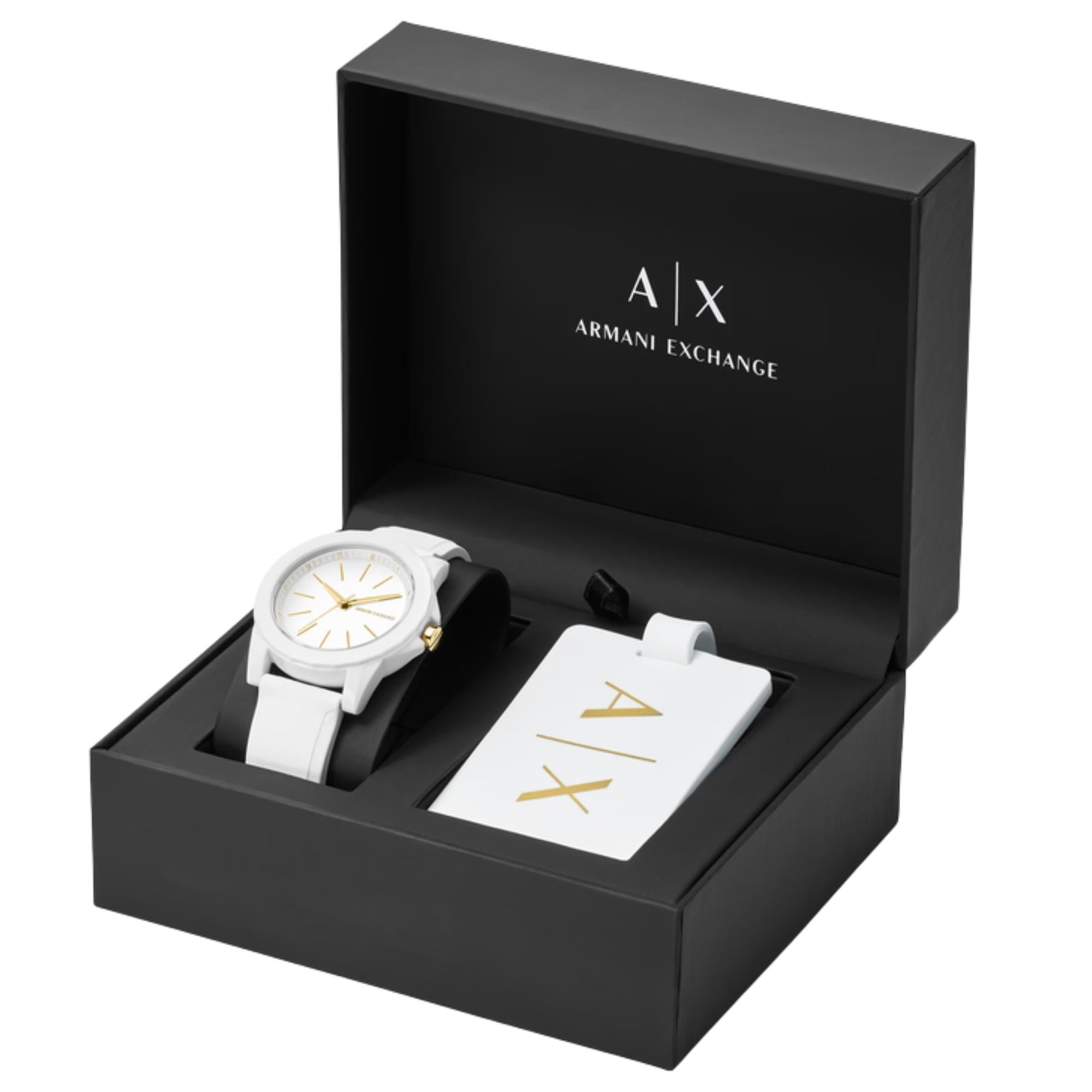 Armani Exchange Banks 40mm White Dial Silicone Ladies Quartz Watch AX7126