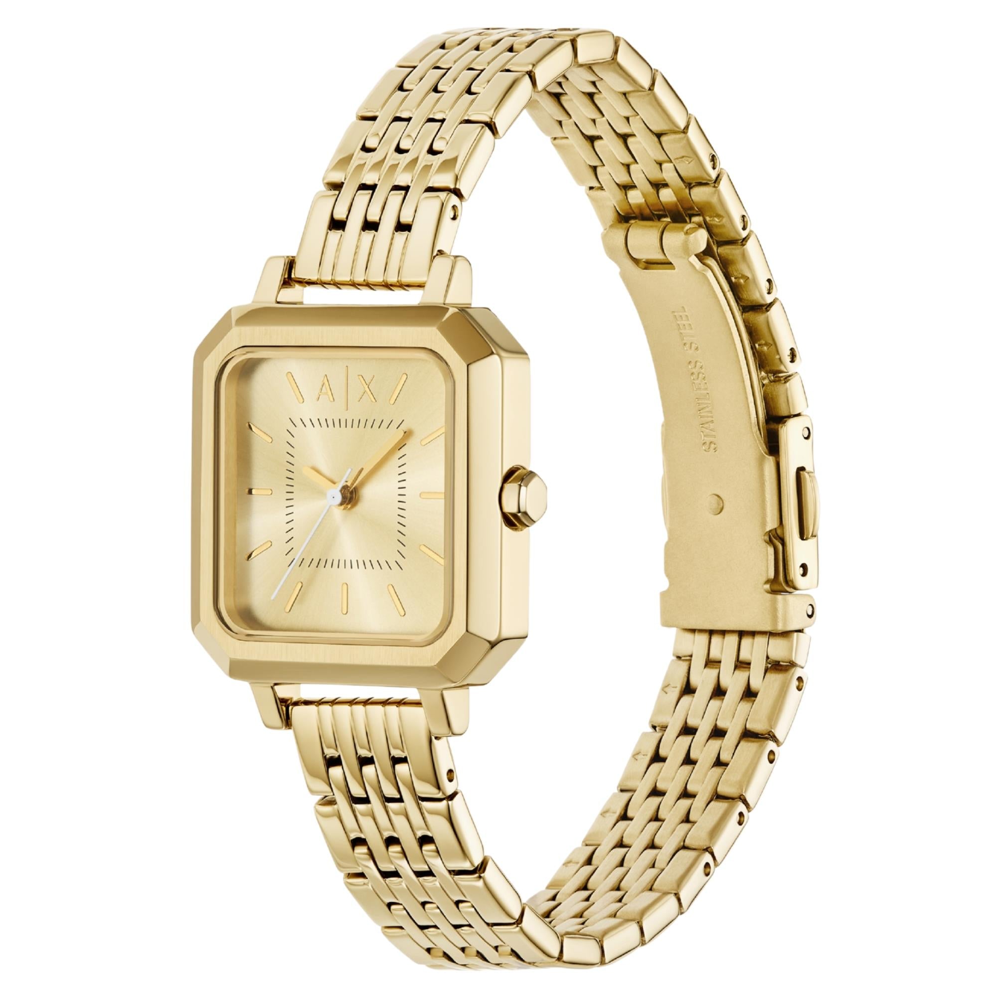 Armani Exchange Sync Gold Dial Steel Mens and Ladies Quartz Couple Watch Set AX7171SET