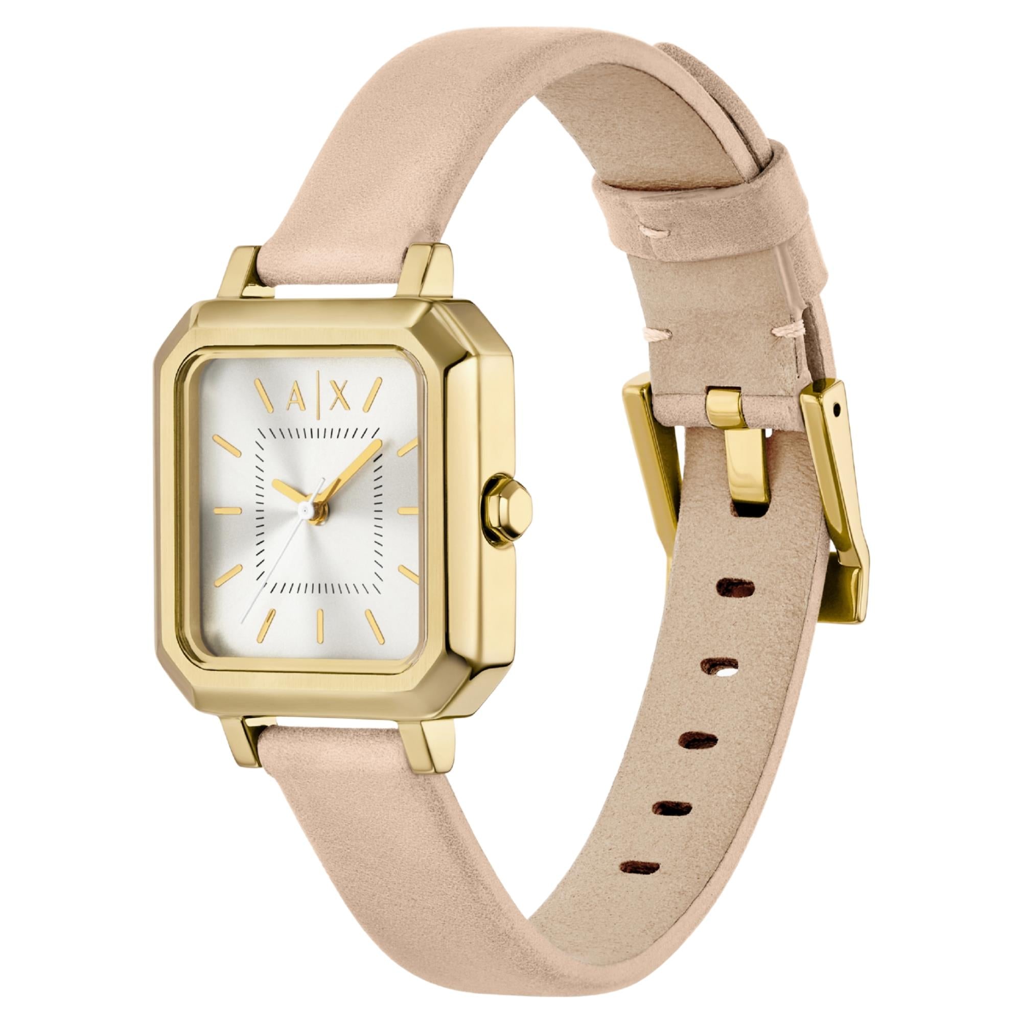 Armani Exchange Leila 27mm Gunmetal Dial Leather Ladies Quartz Watch AX7172SET