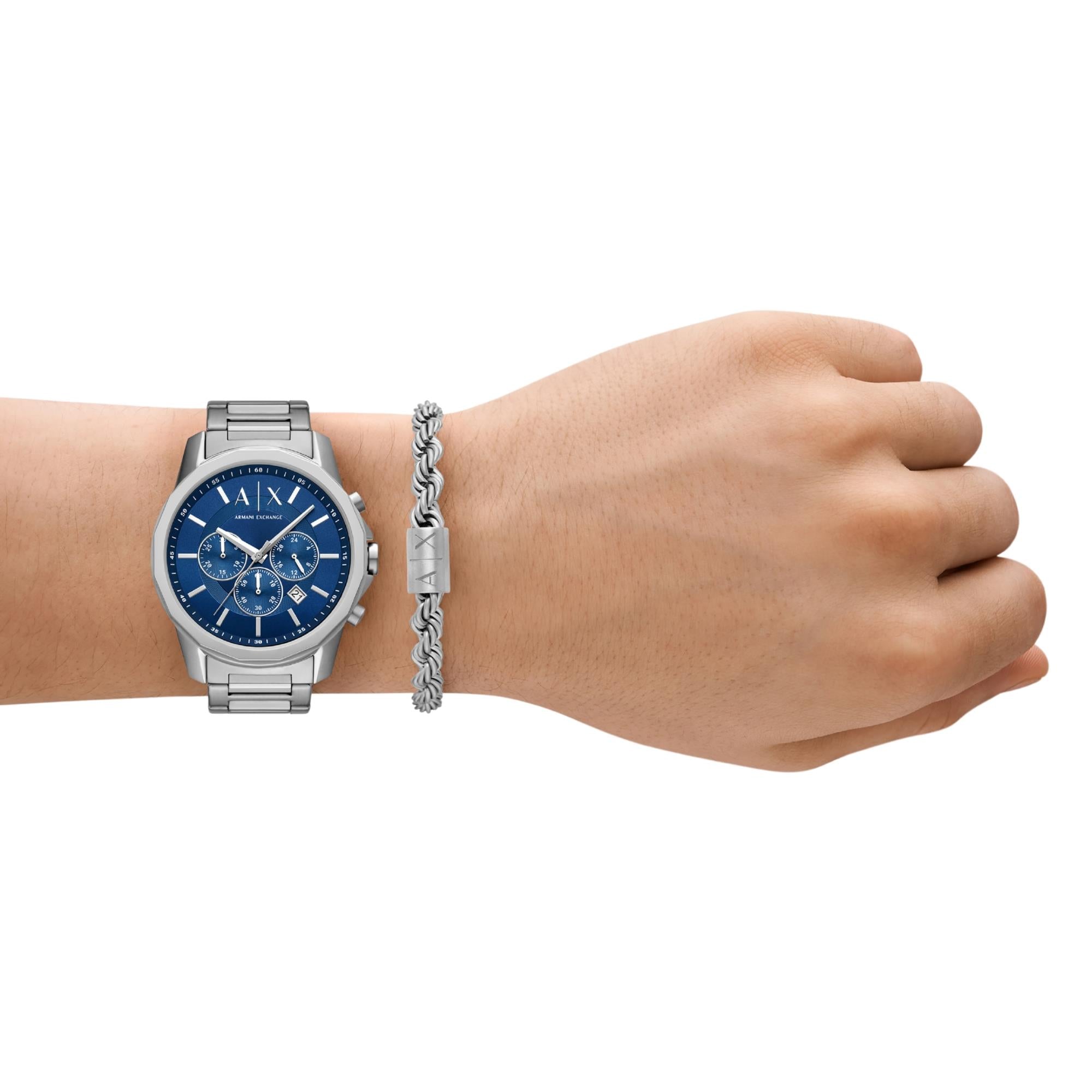Armani Exchange Banks 44mm Blue Dial Steel Mens Quartz Watch AX7176SET
