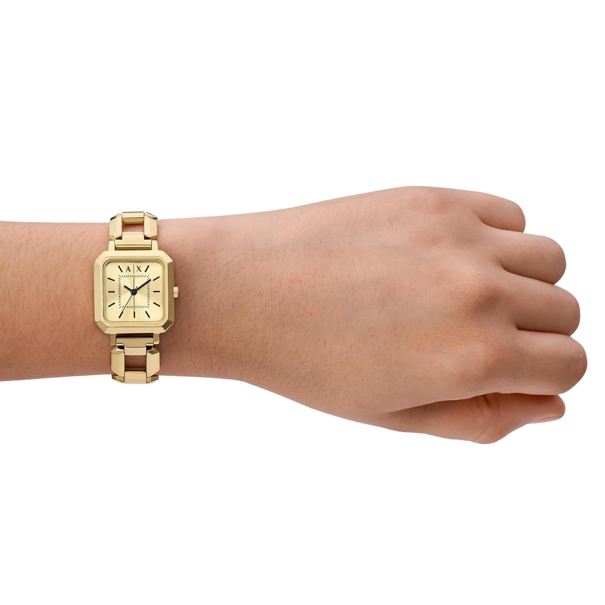 Armani Exchange Leila 26mm Gold Dial Steel Ladies Quartz Watch AX5721