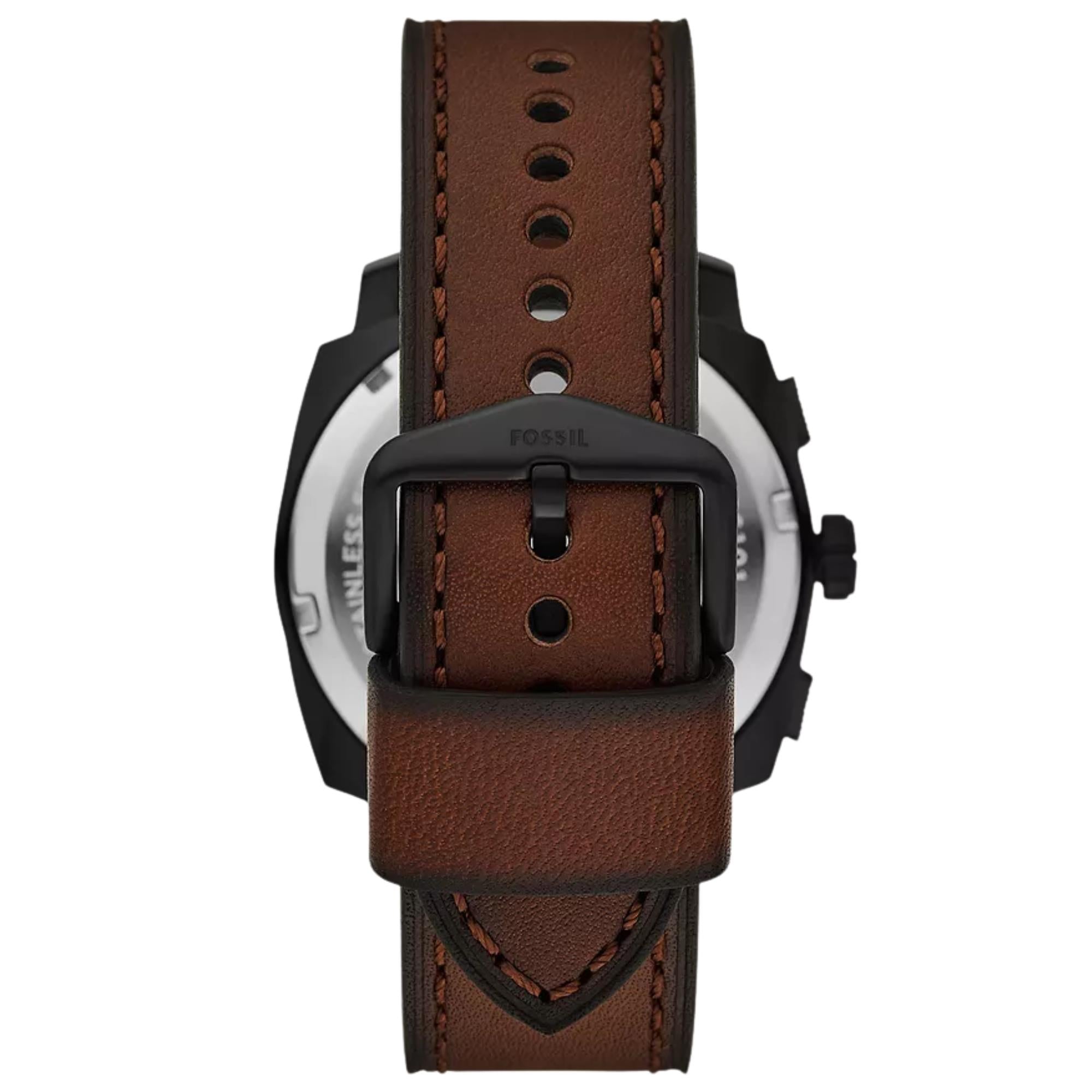 Fossil Machine 44mm Chronograph Black Dial Leather Mens Quartz Watch FS6102SET