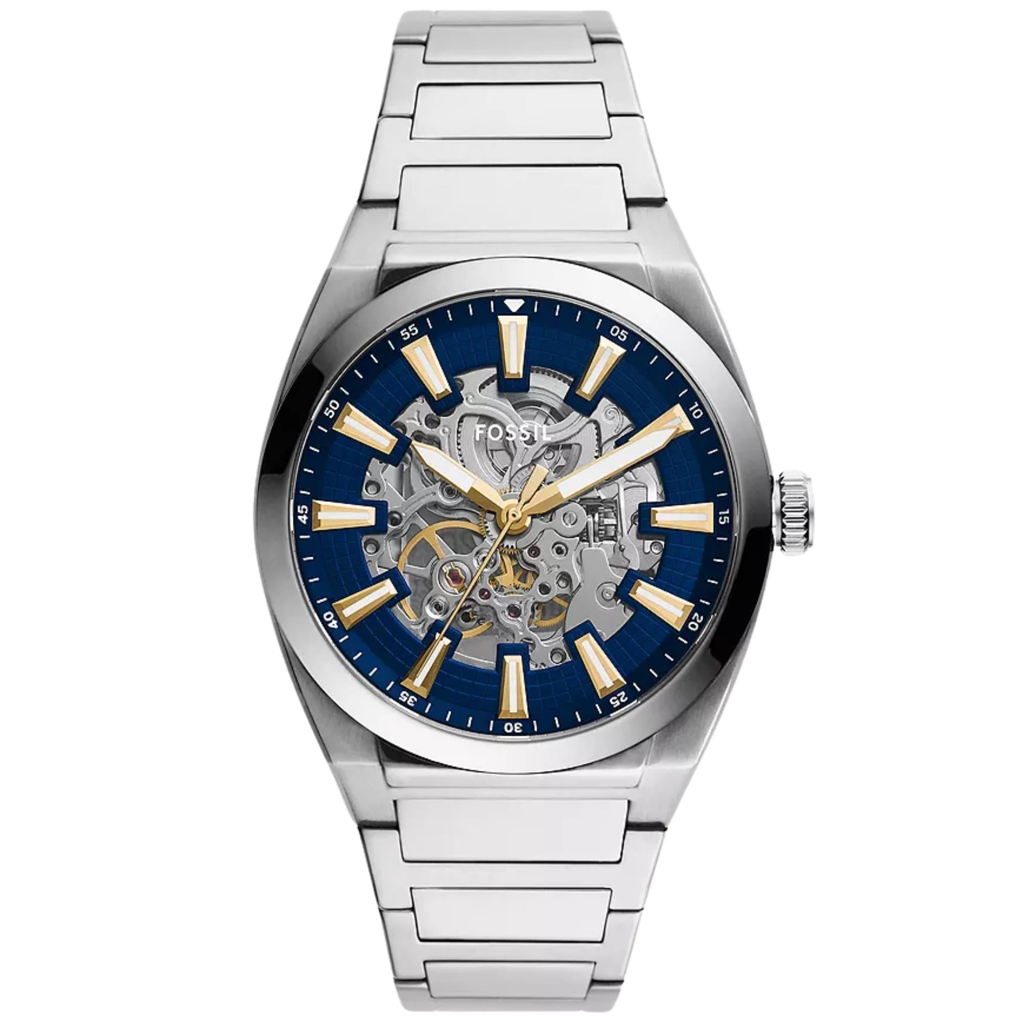 M*e様 新品同様 FOSSIL メンズ腕時計 ブルー文字盤 メタルバンド 正常 Fossil Everett 42mm Blue Dial Steel Mens Watch ME3220