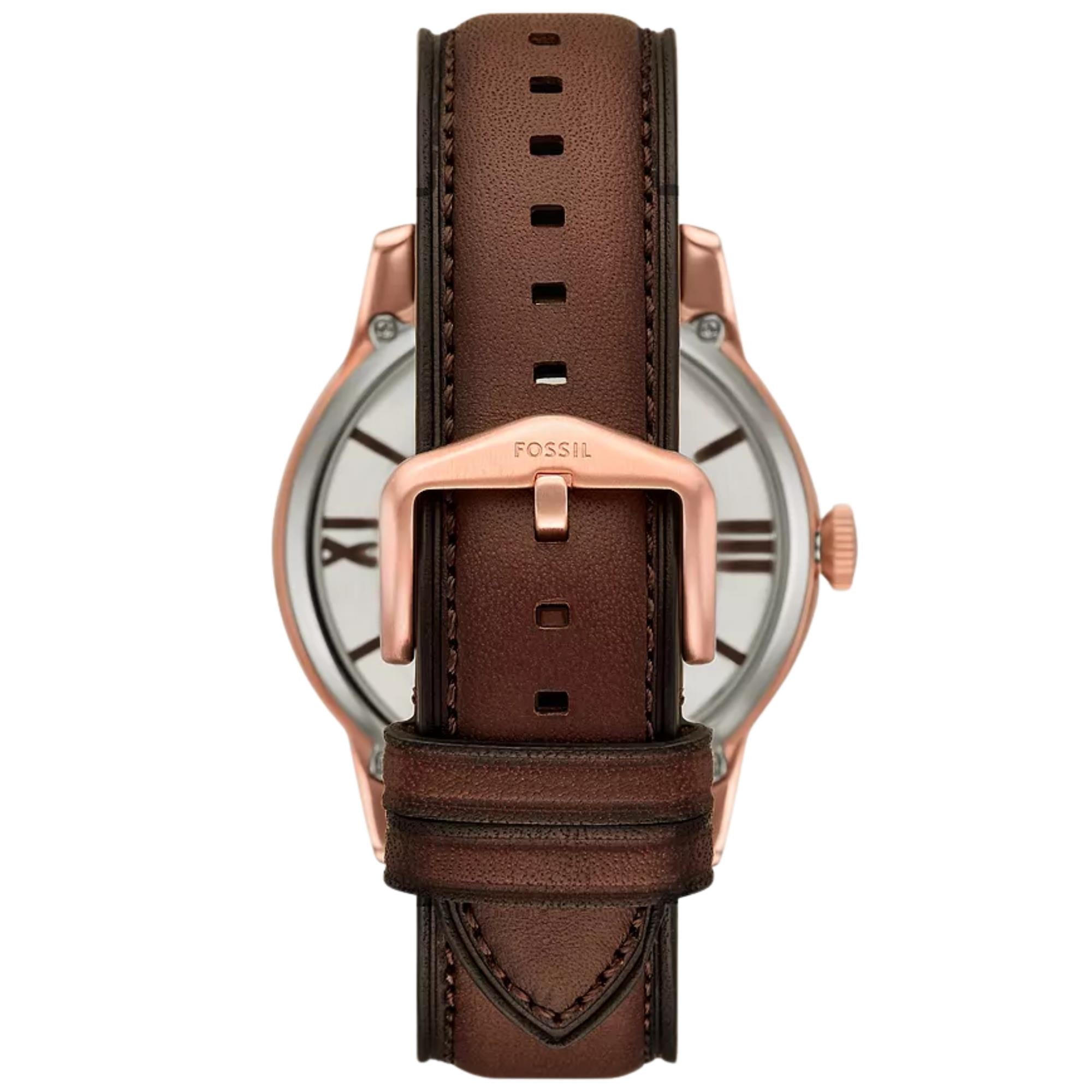 Fossil Townsman 44mm Skeleton Brown Dial Leather Mens Automatic Watch ME3259