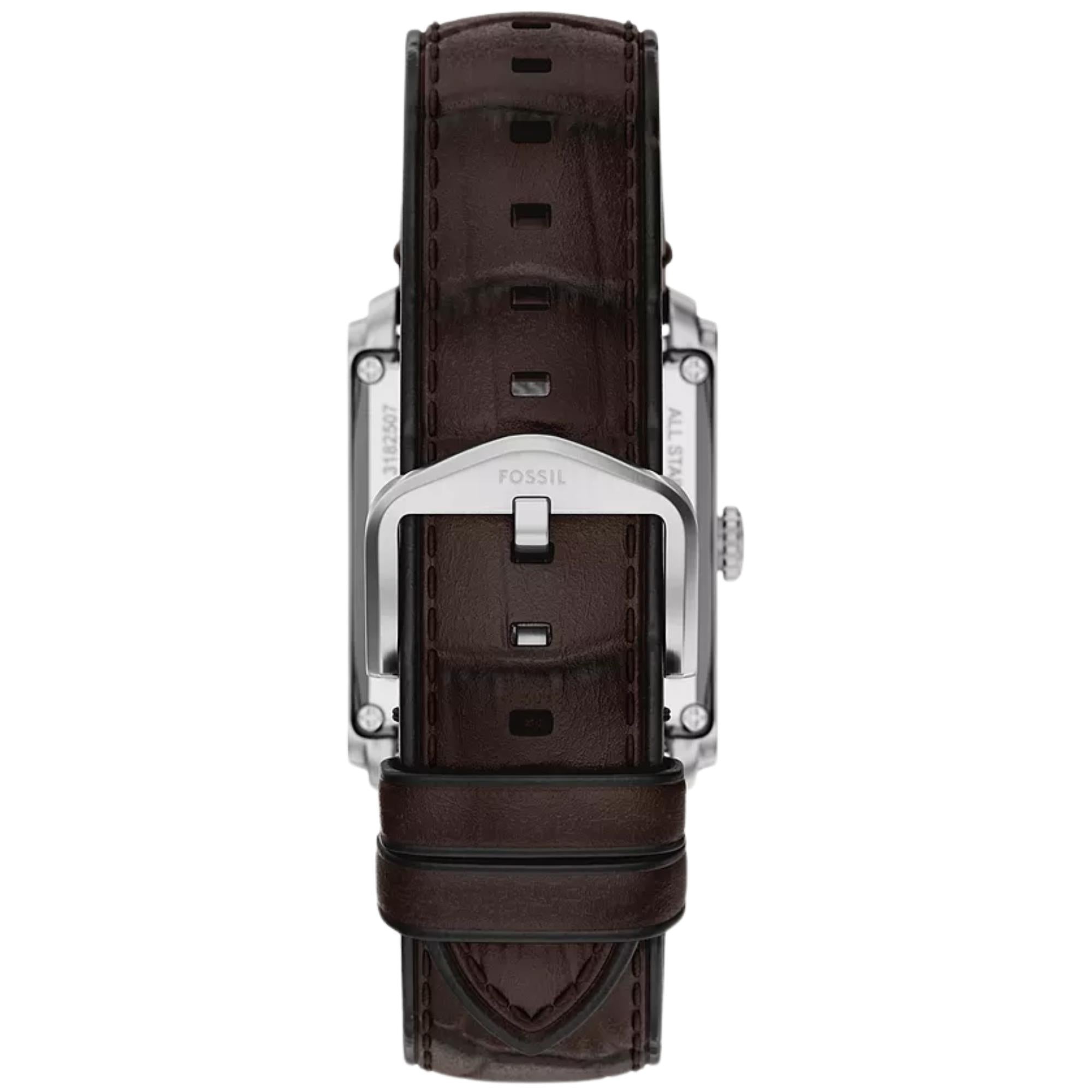 Fossil Carraway 30mm Open Heart Beige Dial Leather Mens Automatic Watch ME3272
