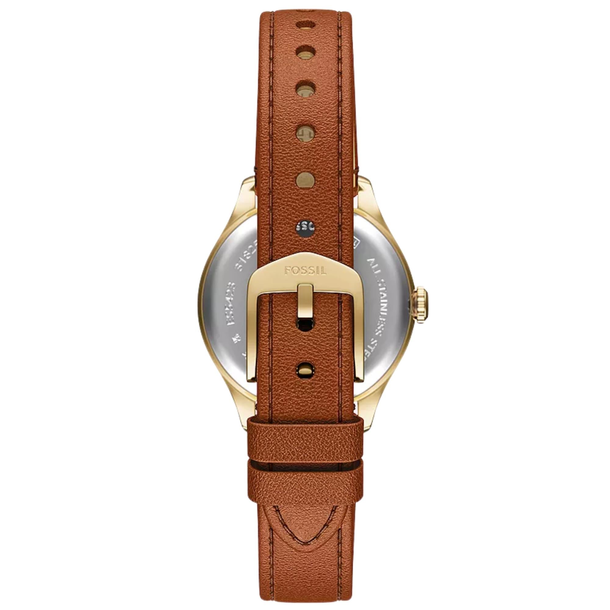 Fossil Gilmore 28mm Silver Dial Leather Ladies Quartz Watch ES5423