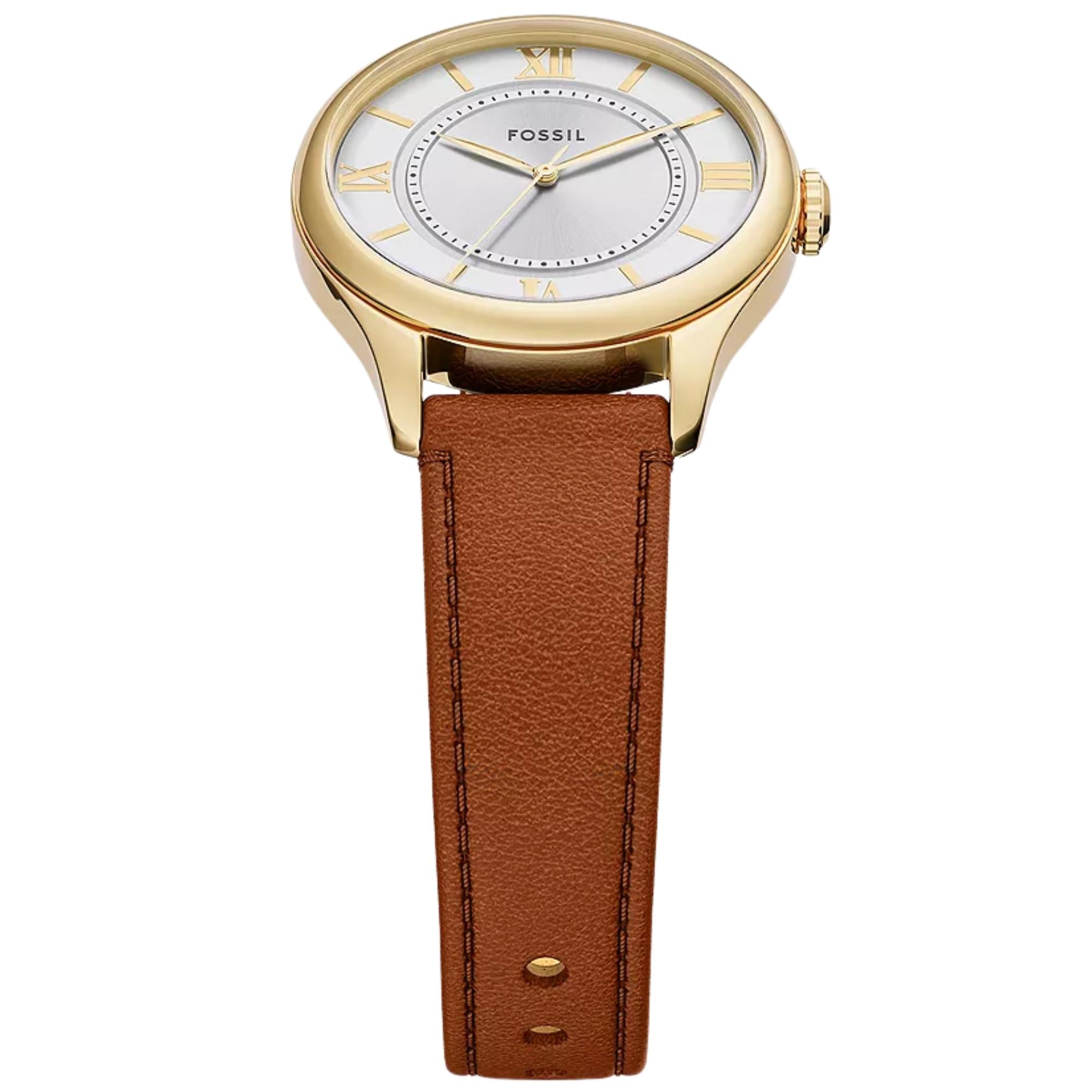 Fossil Gilmore 28mm Silver Dial Leather Ladies Quartz Watch ES5423