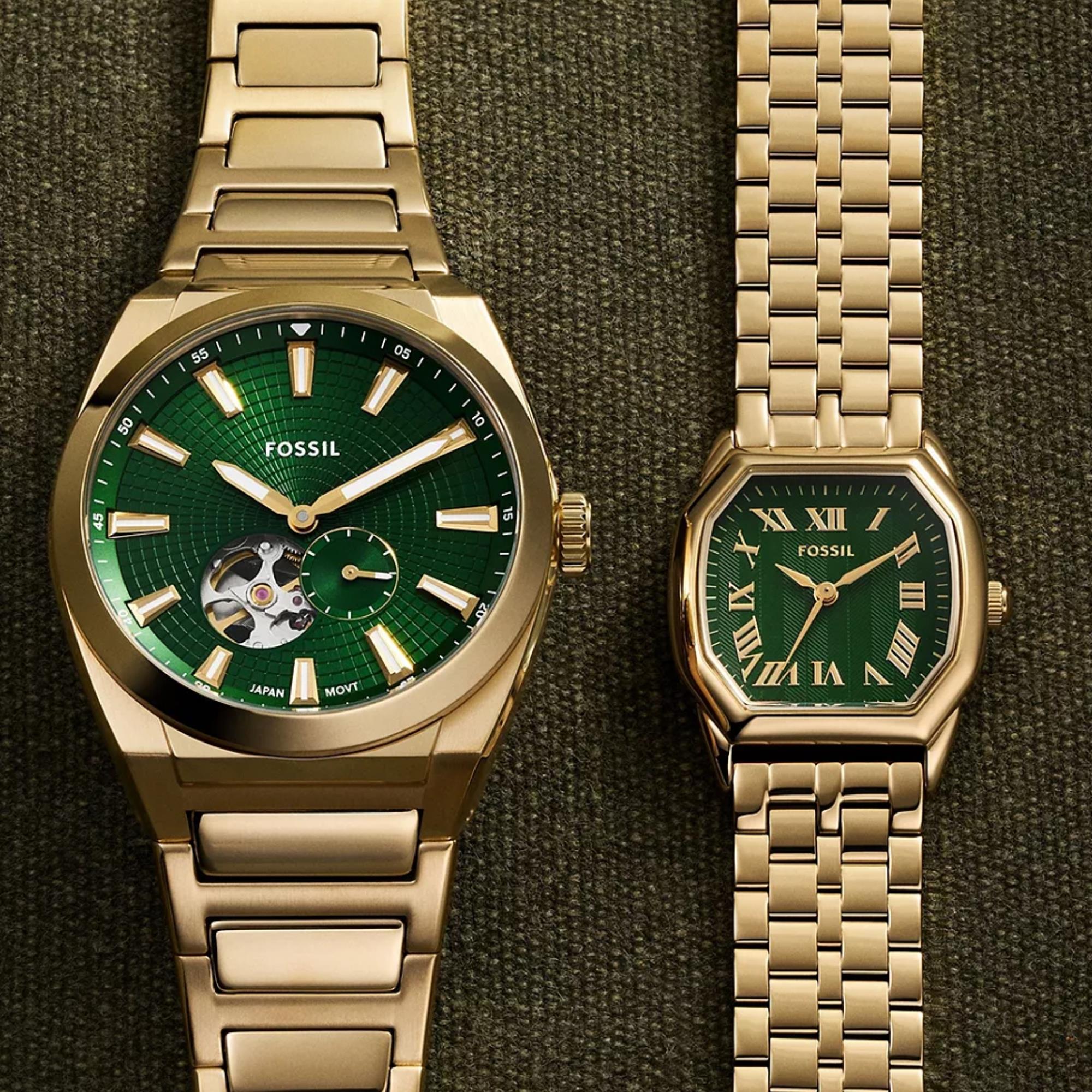 Fossil Everett 42mm Open Heart Green Dial Steel Mens Automatic Watch M