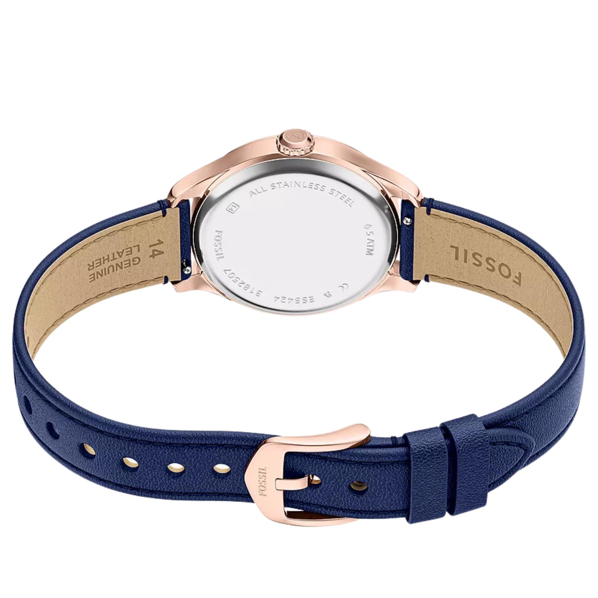 Fossil Gilmore 28mm Blue Dial Leather Ladies Quartz Watch ES5424