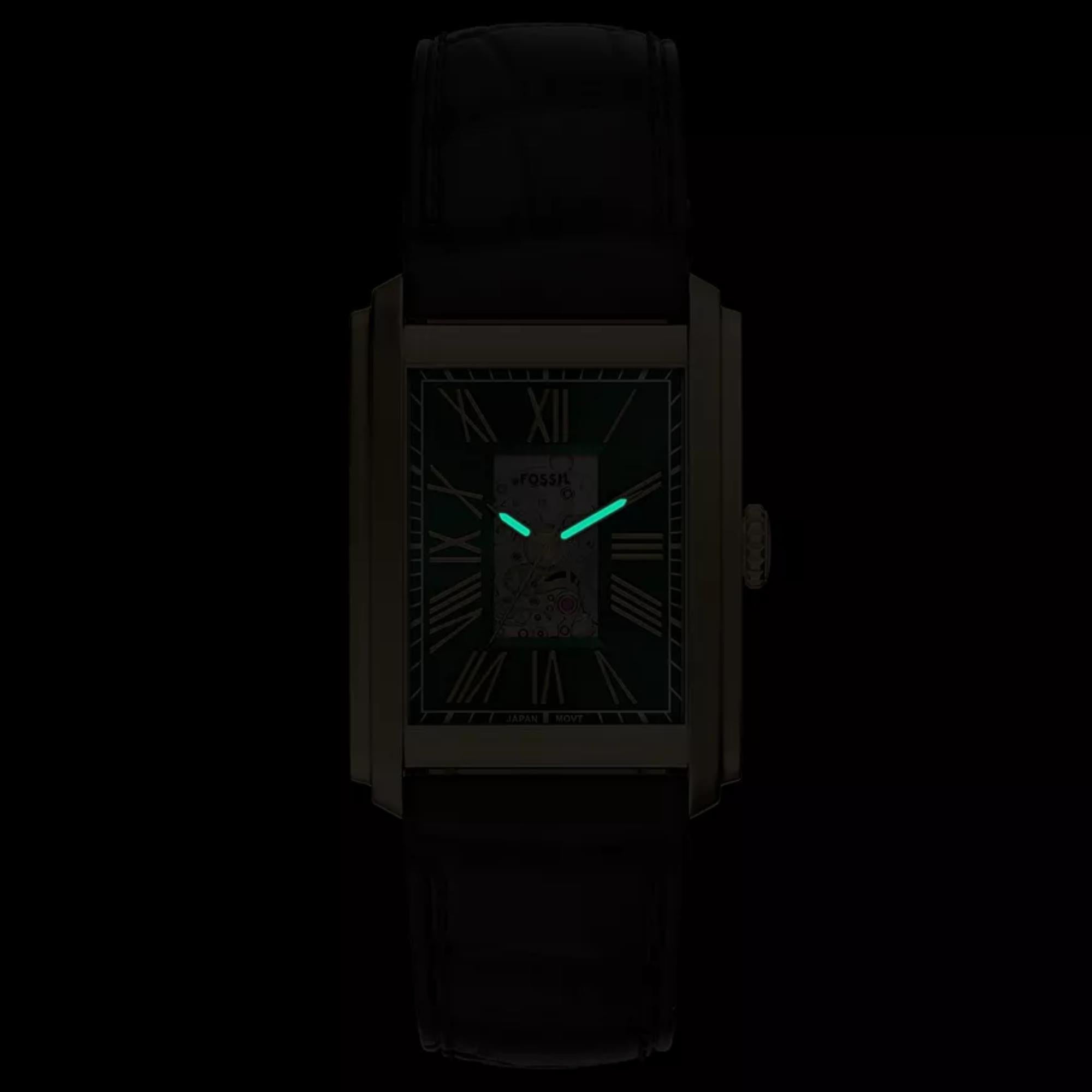 Fossil Carraway 30mm Open Heart Green Dial Leather Mens Automatic Watch ME3271