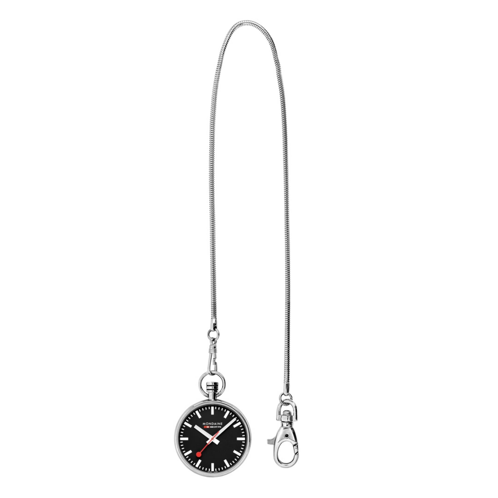 Mondaine 43mm Black Dial Steel Quartz Pocket Watch A660.30316.20SBB