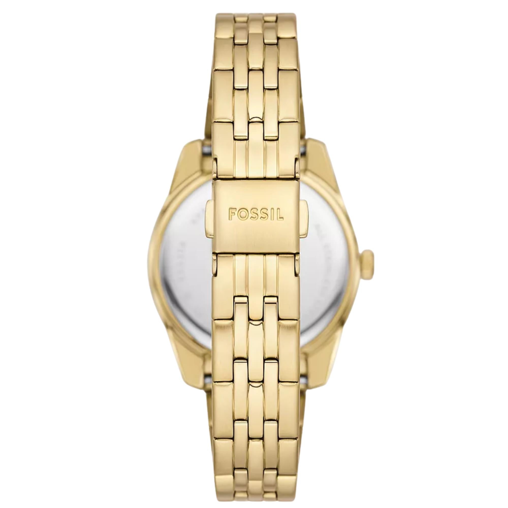 Fossil Scarlette 33mm Gold Dial Steel Ladies Quartz Watch ES5338