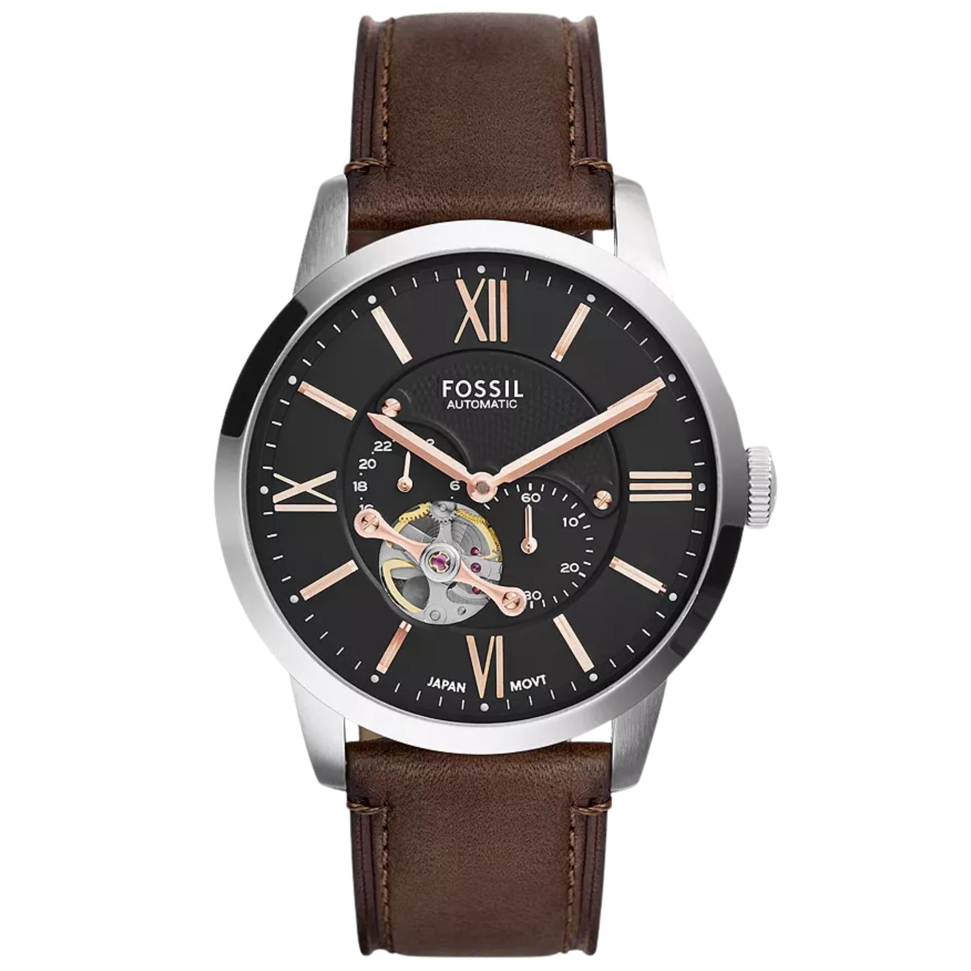 Fossil Townsman 45mm Open Heart Black Dial Leather Mens Automatic Watch ME3061