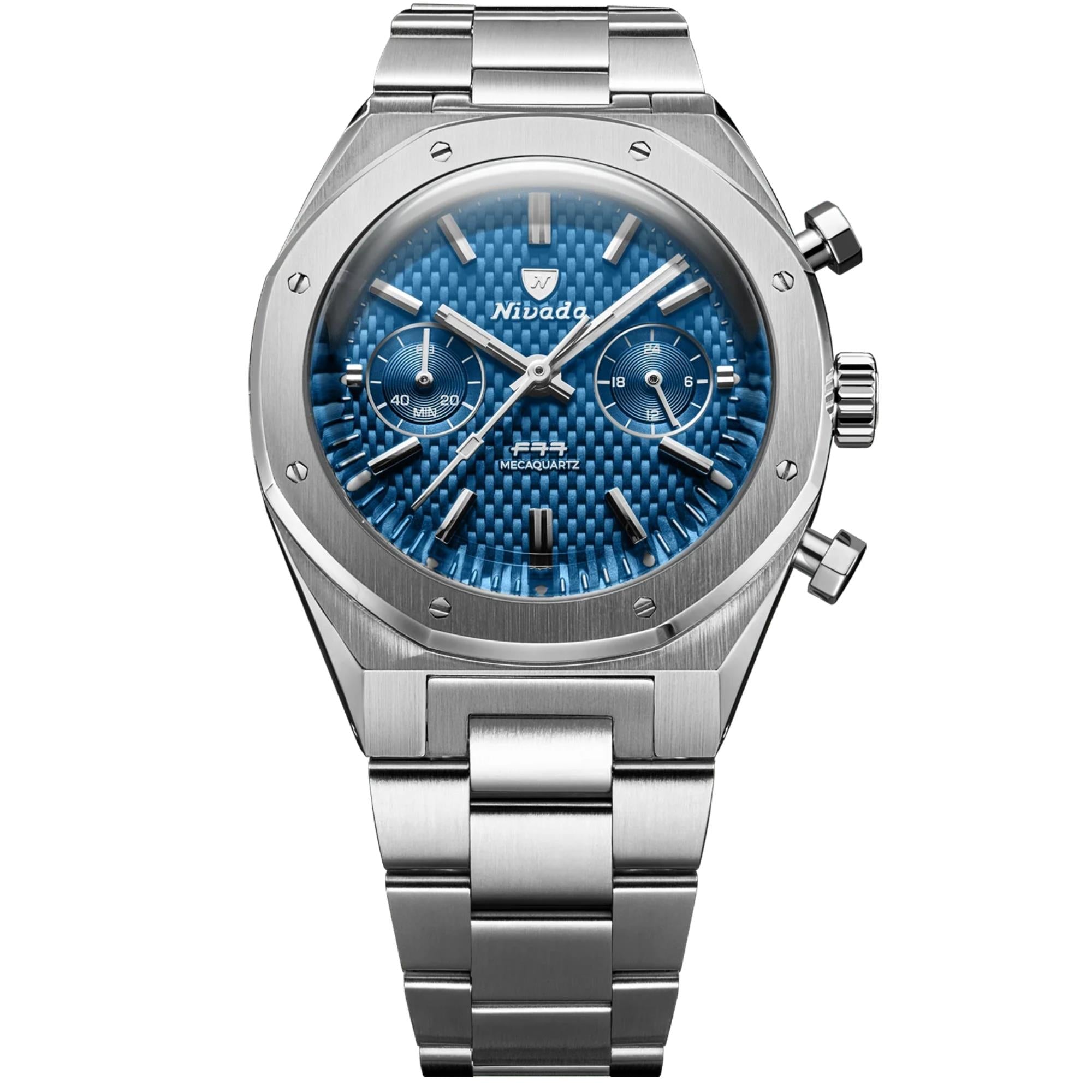 Nivada Grenchen F77 Chrono Mecaquartz MK2 38mm Chronograph Grey Dial S