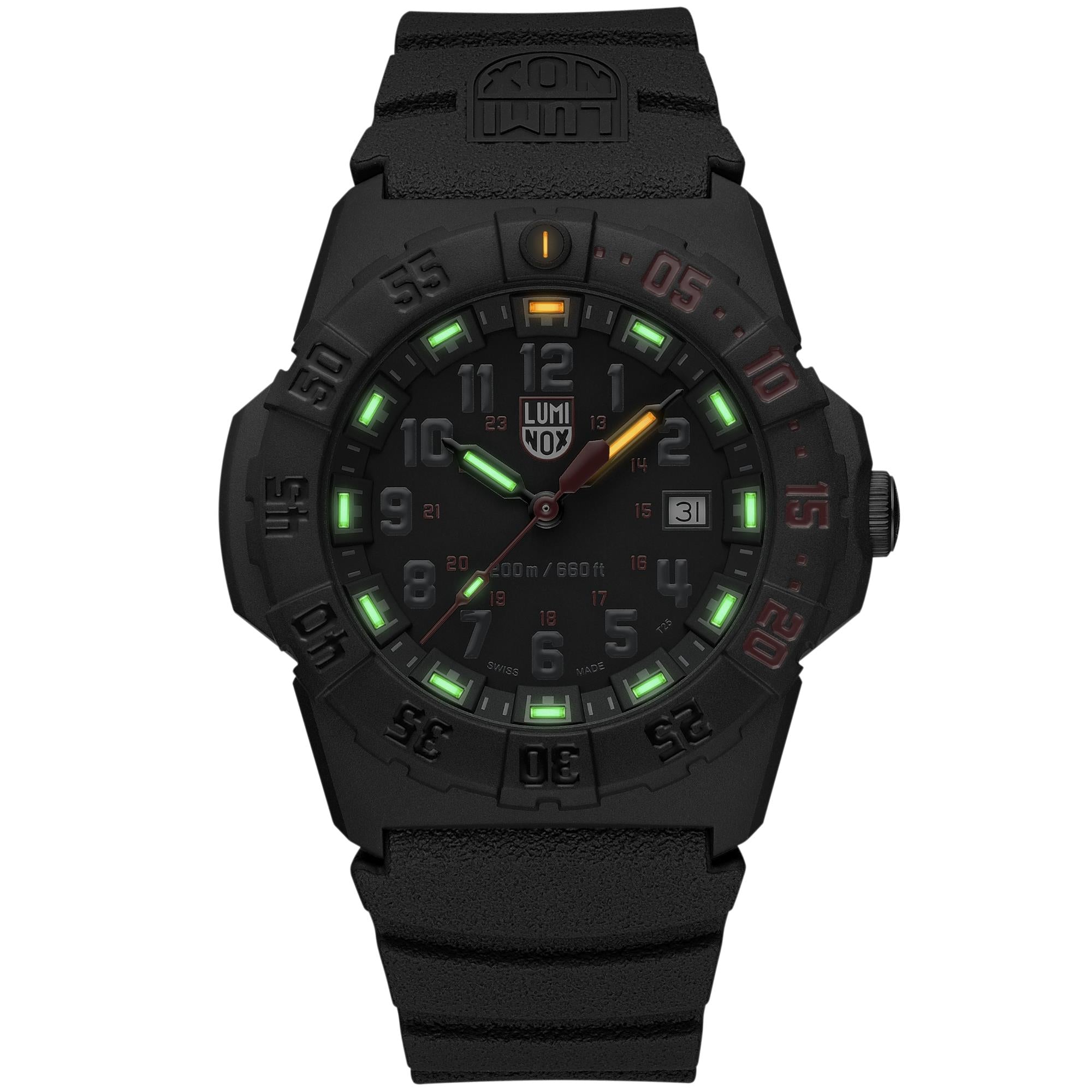 Luminox Navy SEAL 3550 Series 44mm Black and Red Dial Rubber Mens Quartz Watch XS.3565
