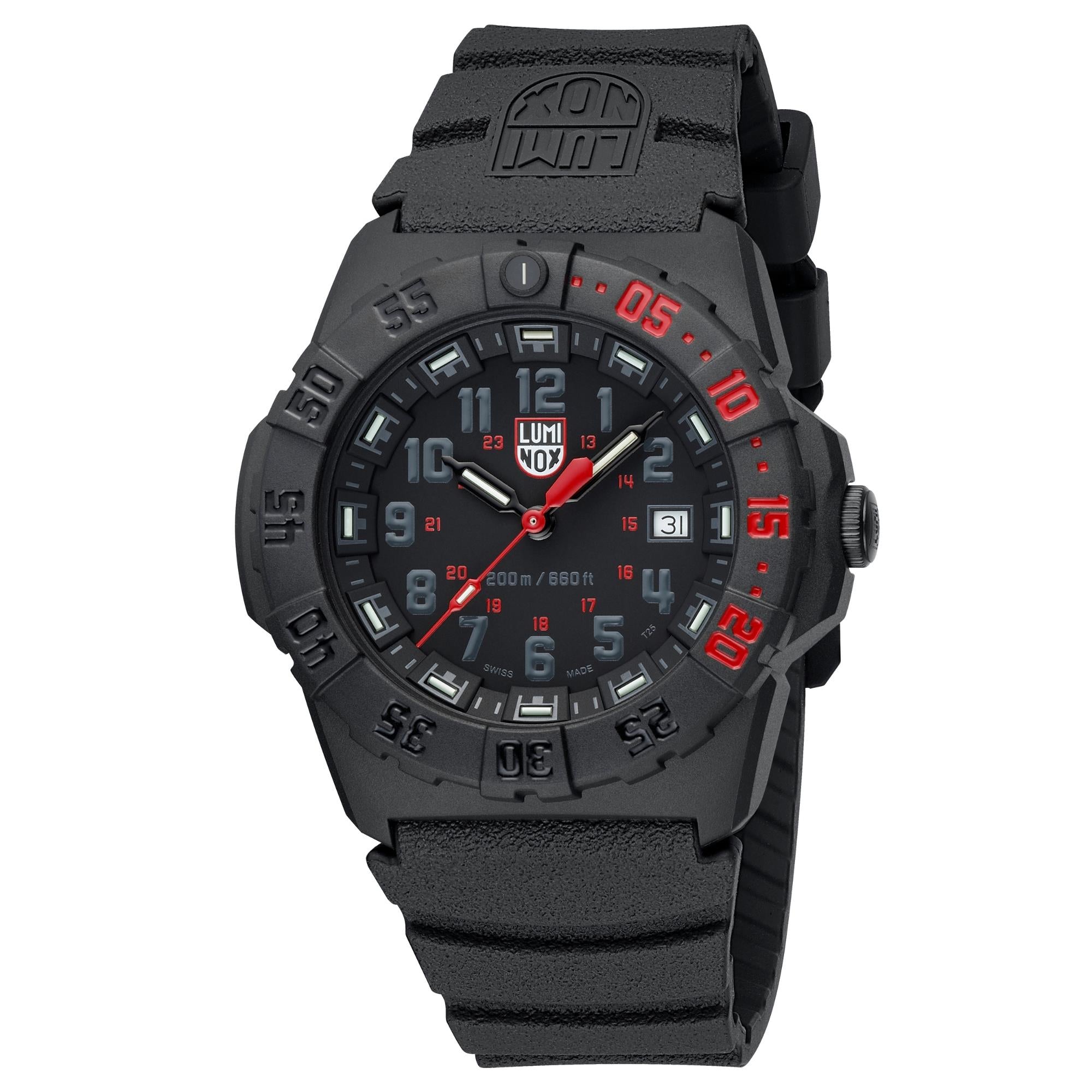 Luminox Navy SEAL 3550 Series 44mm Black and Red Dial Rubber Mens Quartz Watch XS.3565