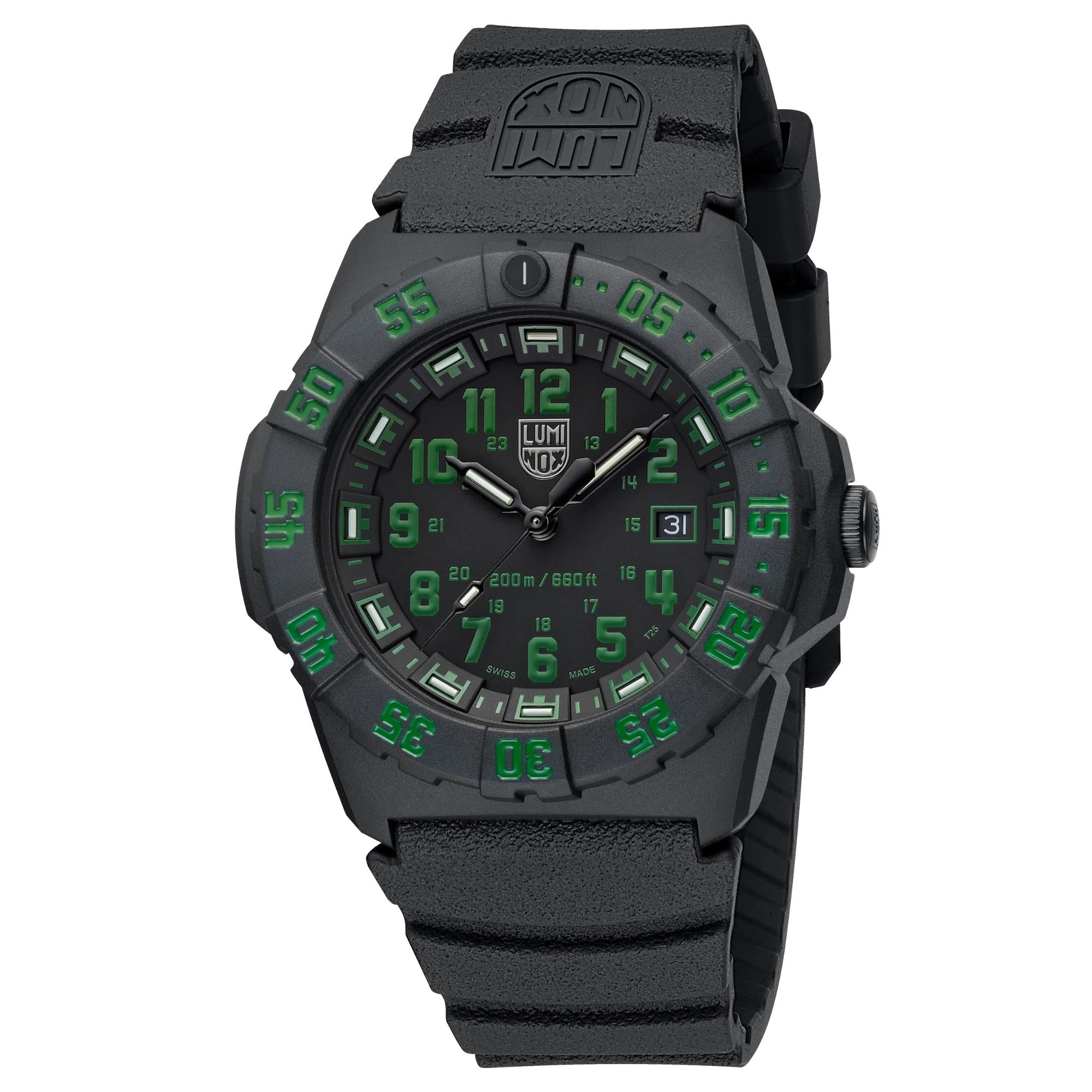 Luminox Navy SEAL 3550 Series 44mm Black and Green Dial Rubber Mens Quartz Watch XS.3567
