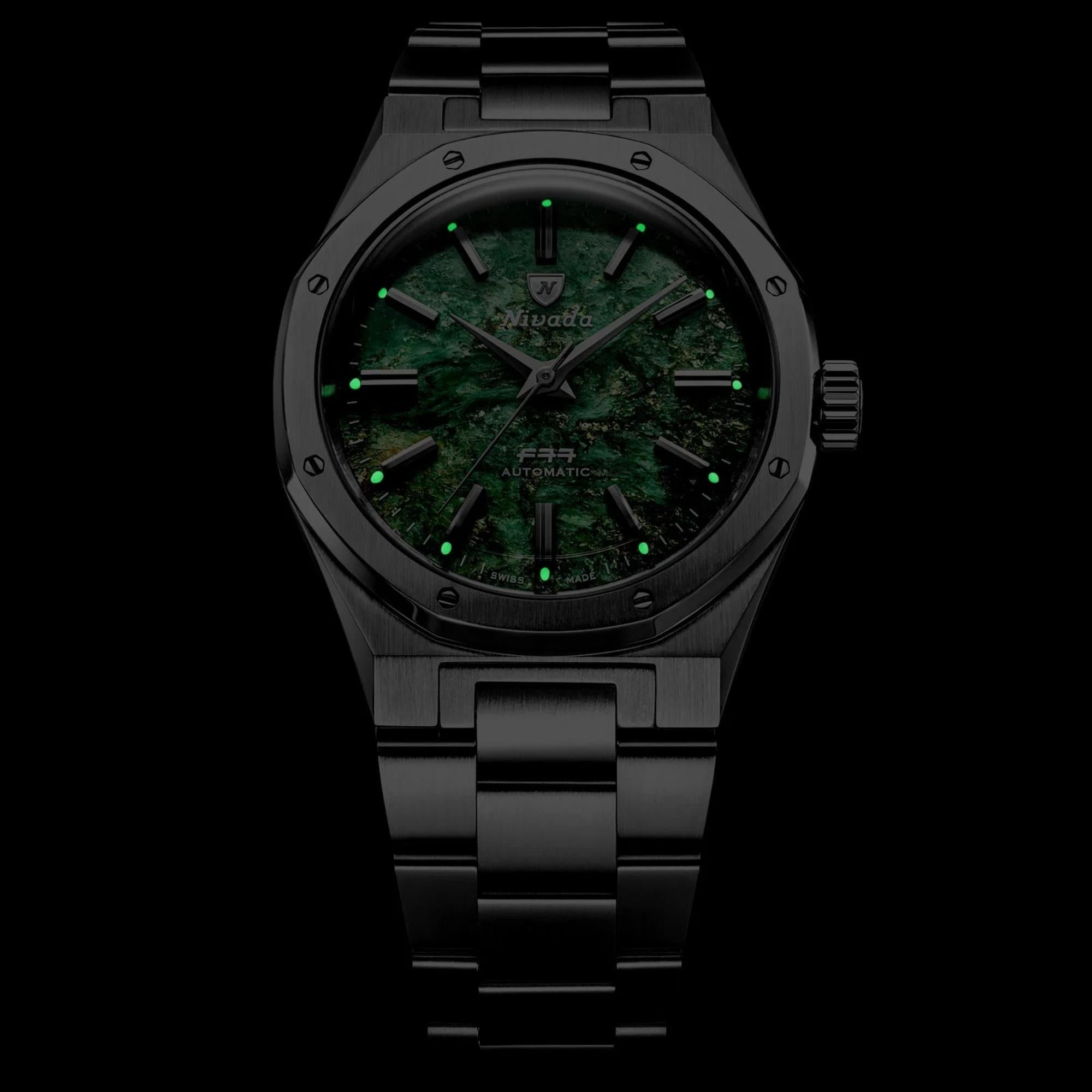 Nivada Grenchen F77 MK2 38mm Green Dial Steel Mens Automatic Watch 68053A77