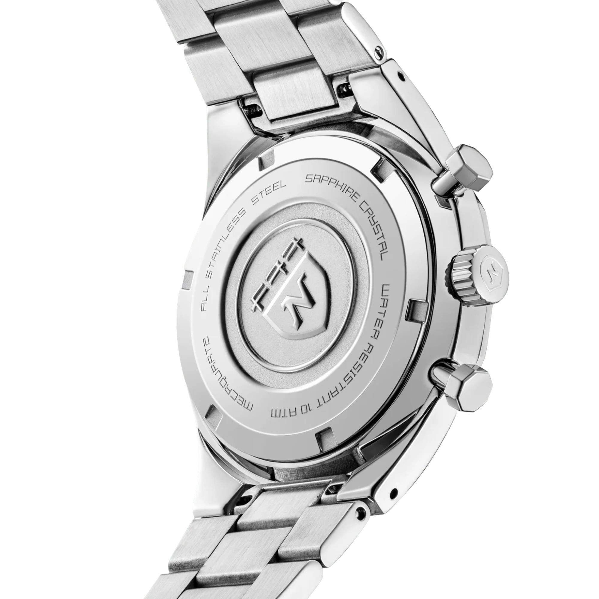 Nivada Grenchen F77 Chrono Mecaquartz MK2 38mm Chronograph Grey Dial Steel Mens Quartz Watch 68001Q77