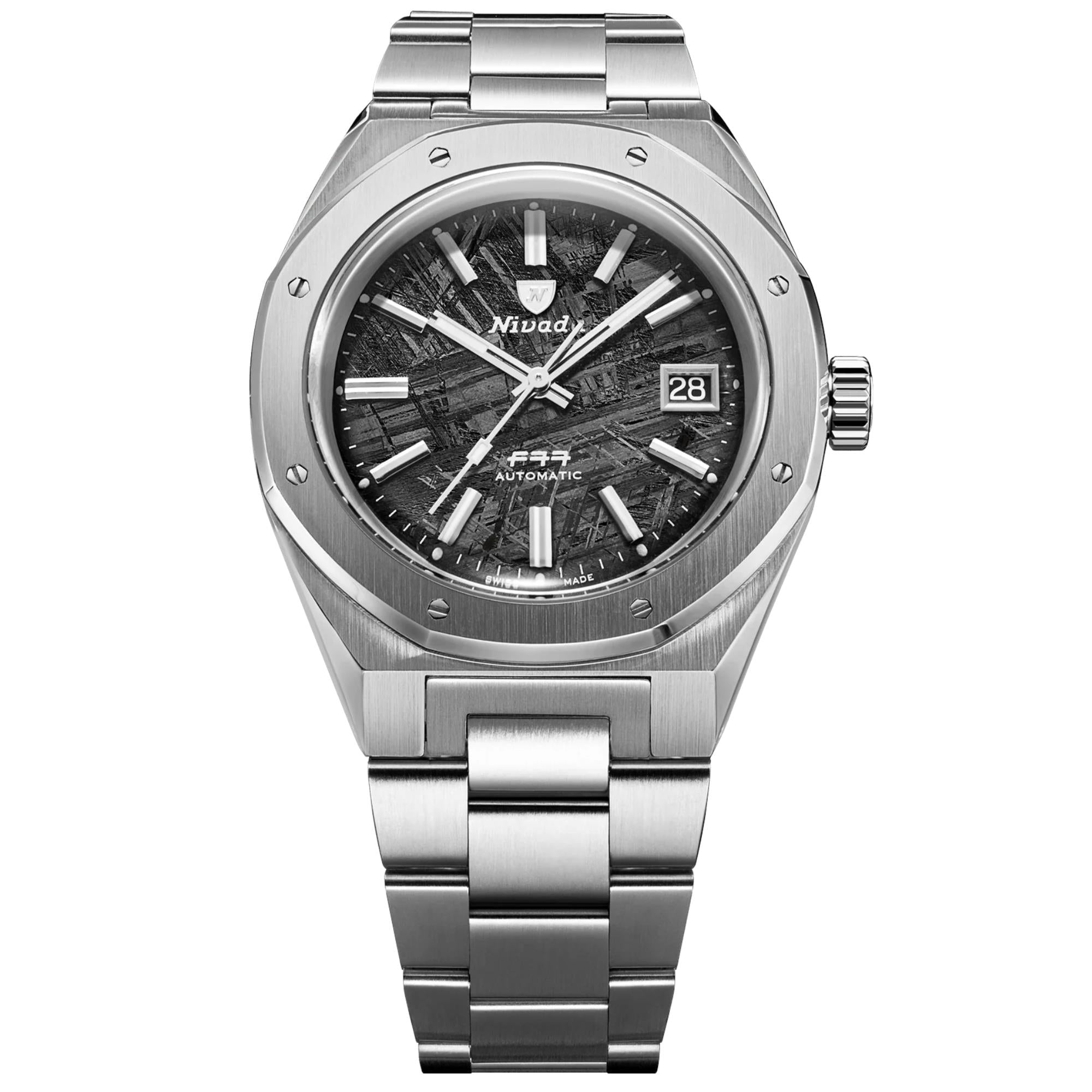 Nivada Grenchen F77 Meteorite MK2 41mm Grey Dial Steel Mens Automatic Watch 69041A77C