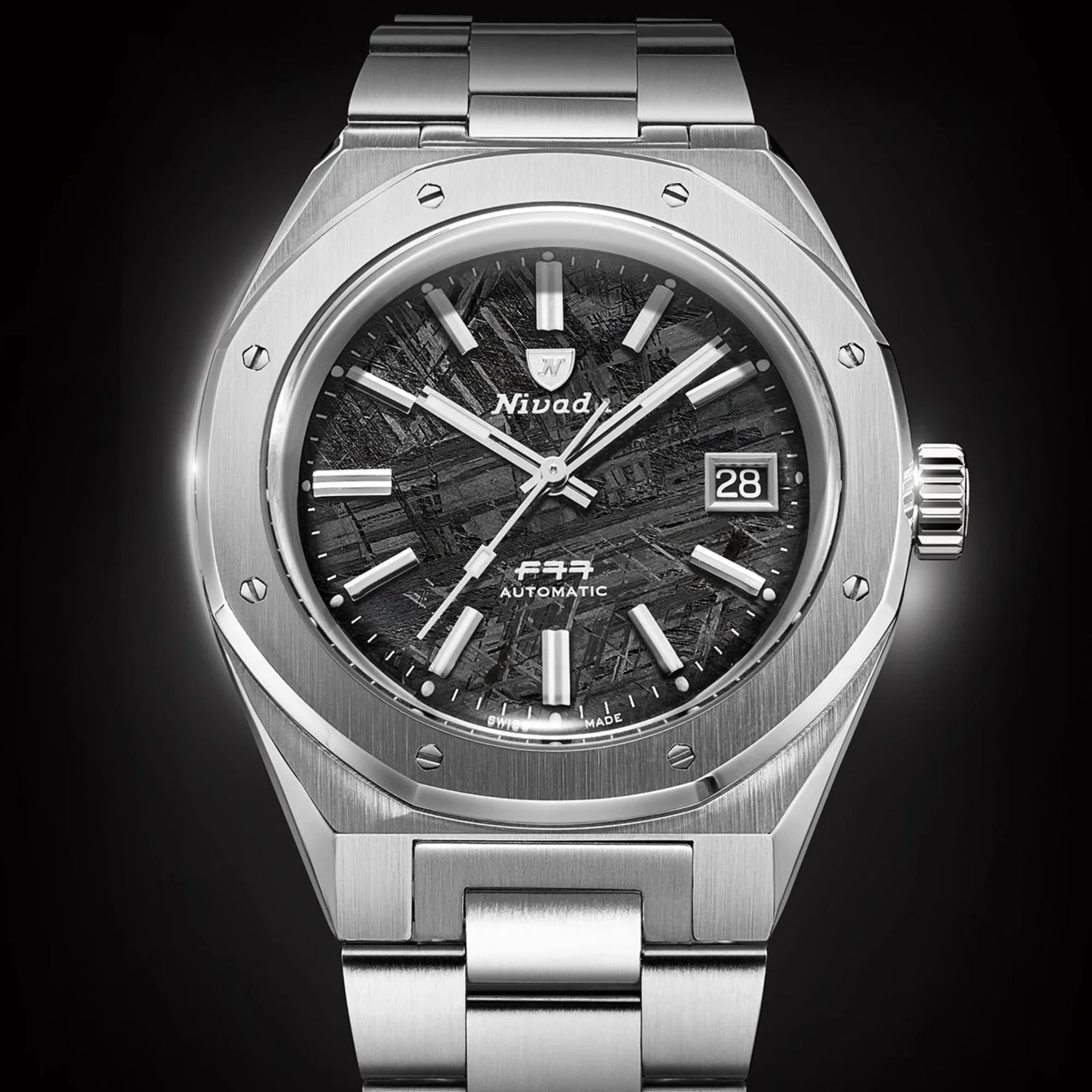Nivada Grenchen F77 Meteorite MK2 41mm Grey Dial Steel Mens Automatic Watch 69041A77C