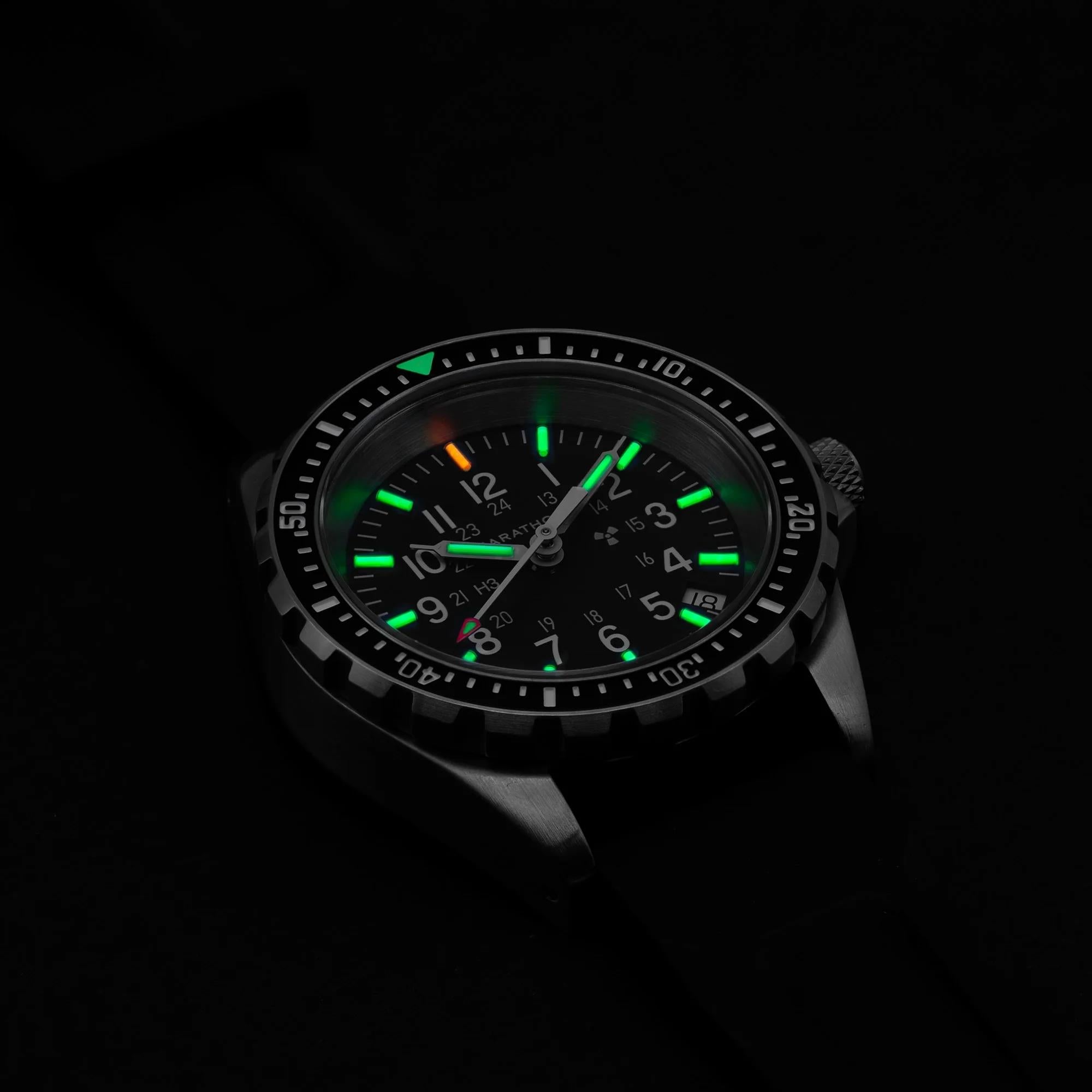 Marathon MSAR 36mm Black Dial Rubber Mens Quartz Watch WW194027SS-0130