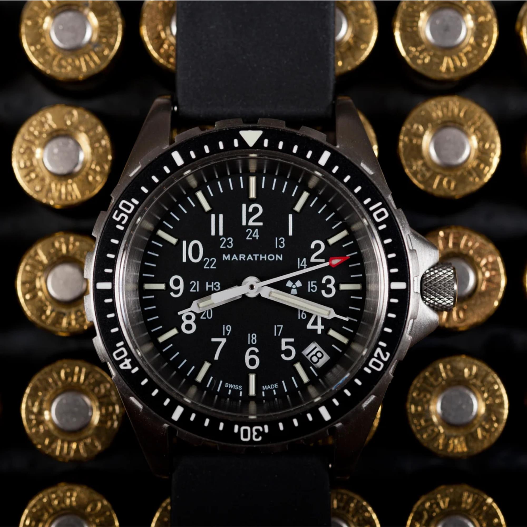Marathon MSAR 36mm Black Dial Rubber Mens Quartz Watch WW194027SS-0130