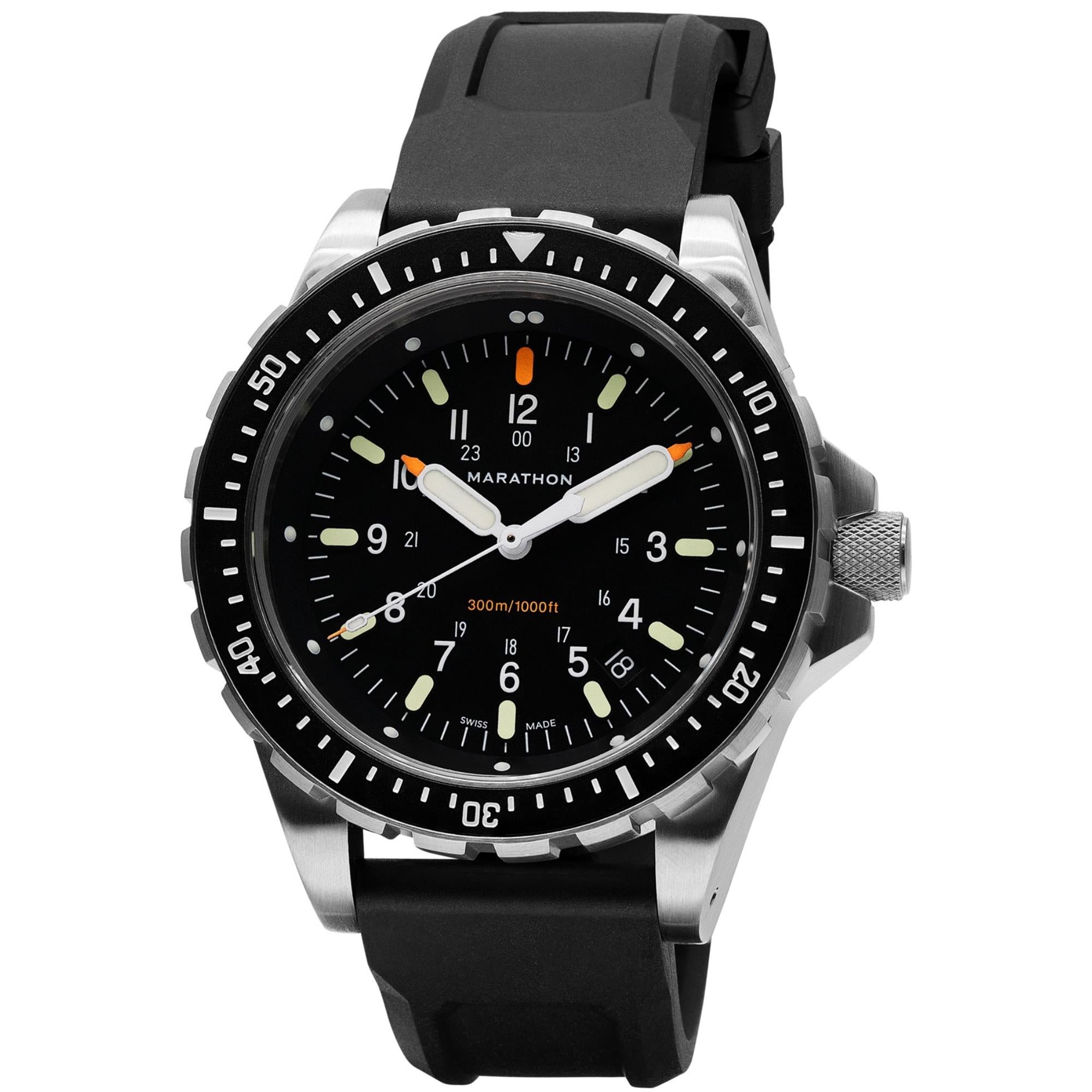 Marathon JSAR 46mm Black Dial Rubber Mens Quartz Watch WW194018SS-0130