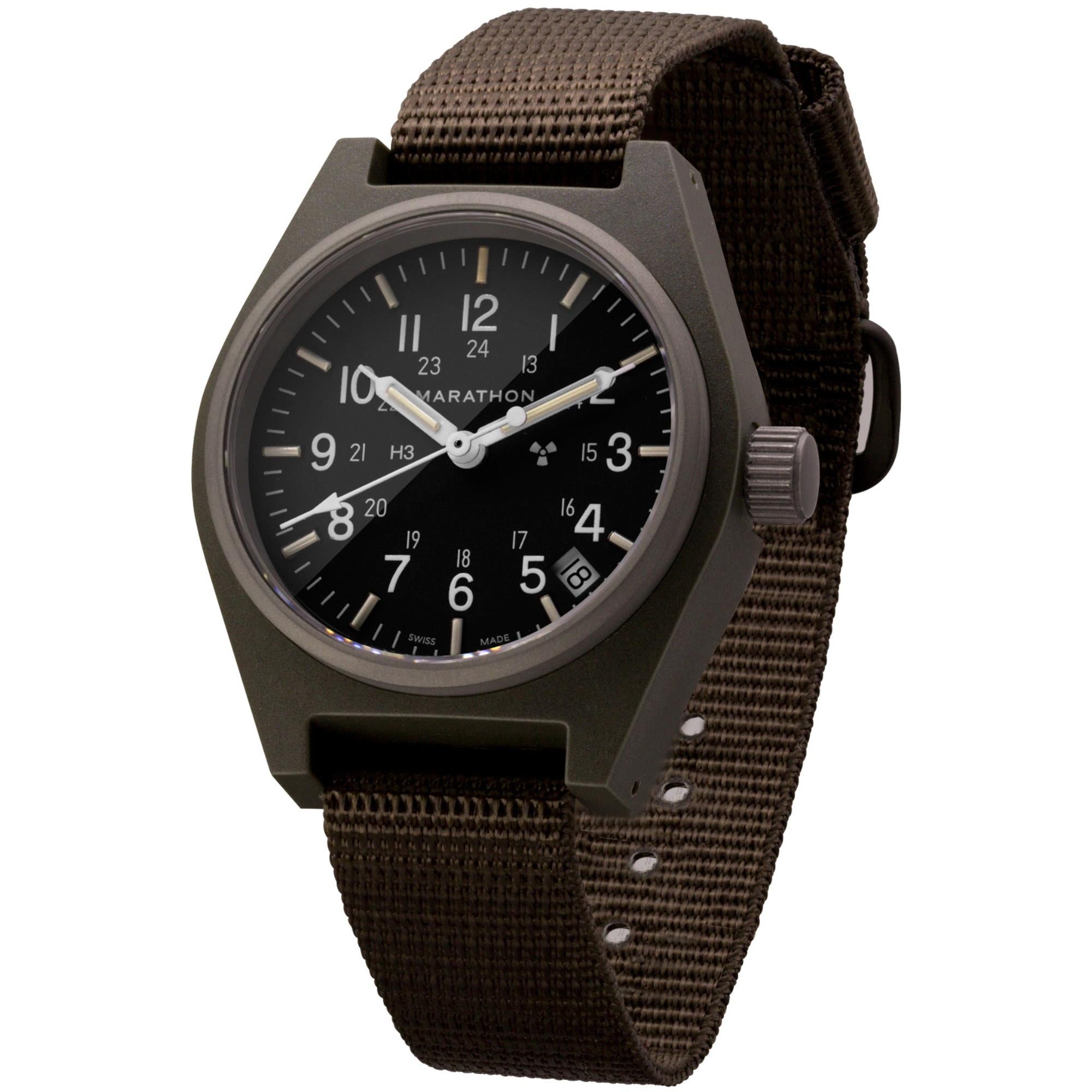 Marathon General Purpose Field 34mm Black Dial Nylon Mens Quartz Watch WW194015SG-0103