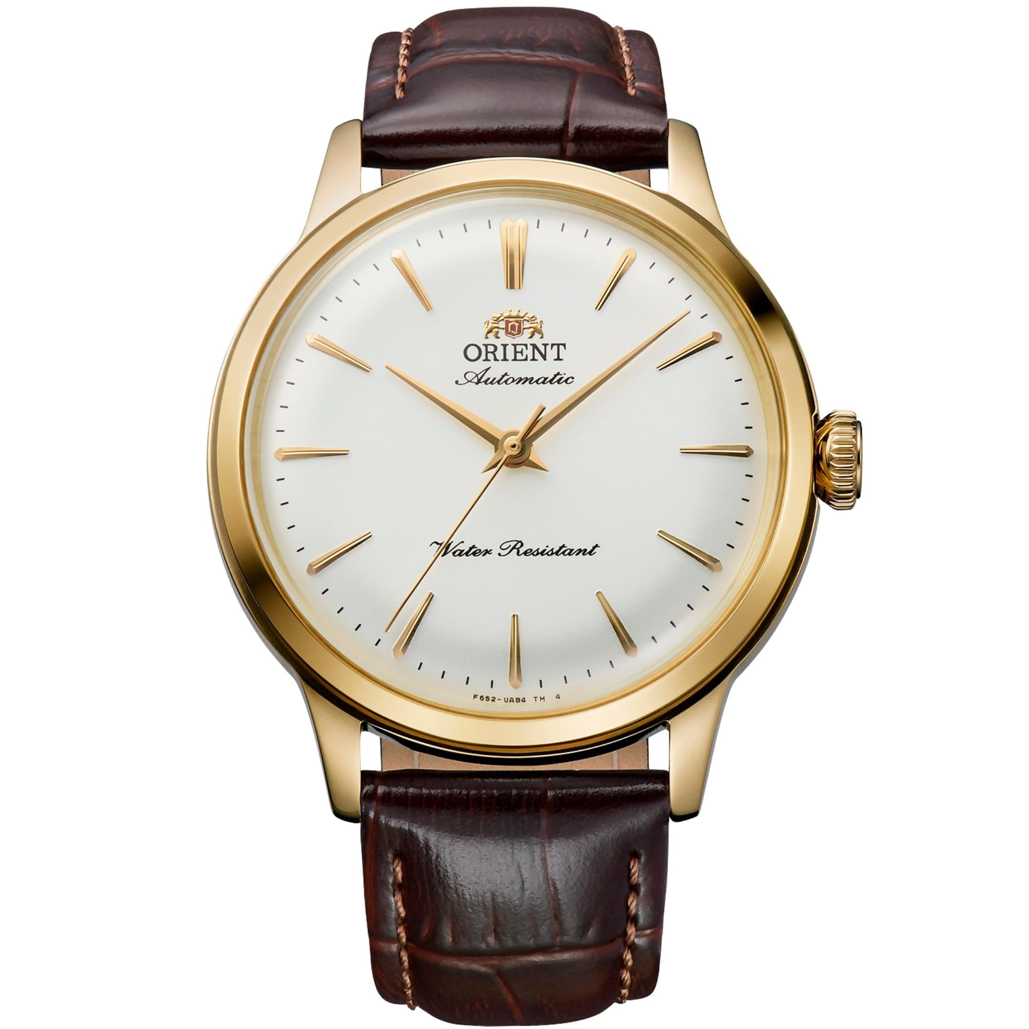Orient Bambino 36mm 'No-Date' Gold-Tone White Dial Leather Automatic Watch RA-BB0101S30B