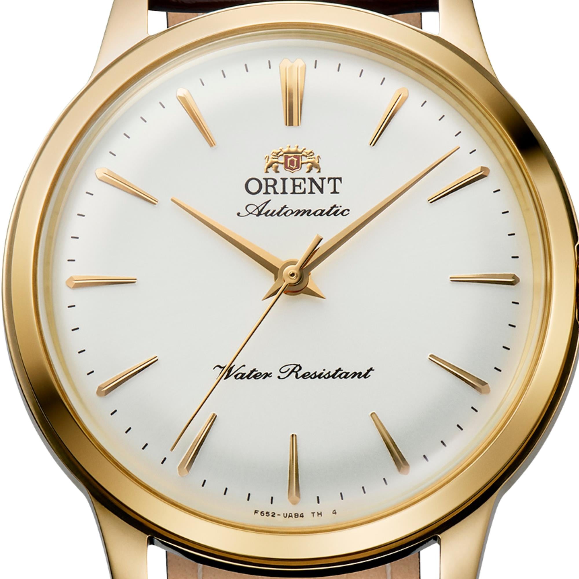 Orient Bambino 36mm 'No-Date' Gold-Tone White Dial Leather Automatic Watch RA-BB0101S30B