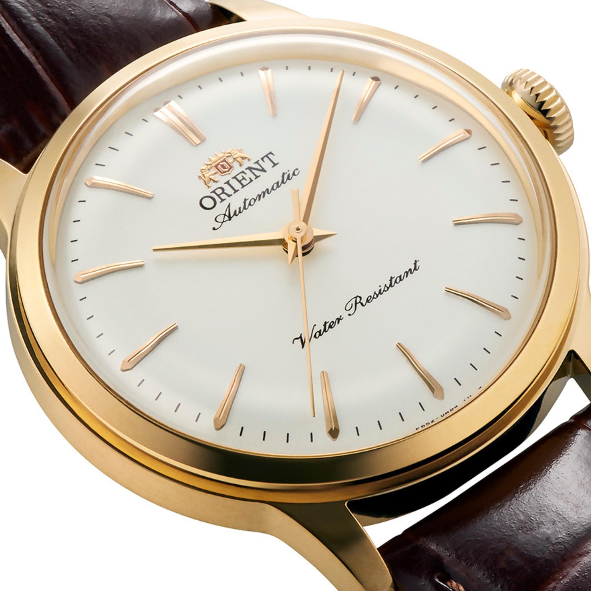 Orient Bambino 36mm 'No-Date' Gold-Tone White Dial Leather Automatic Watch RA-BB0101S30B
