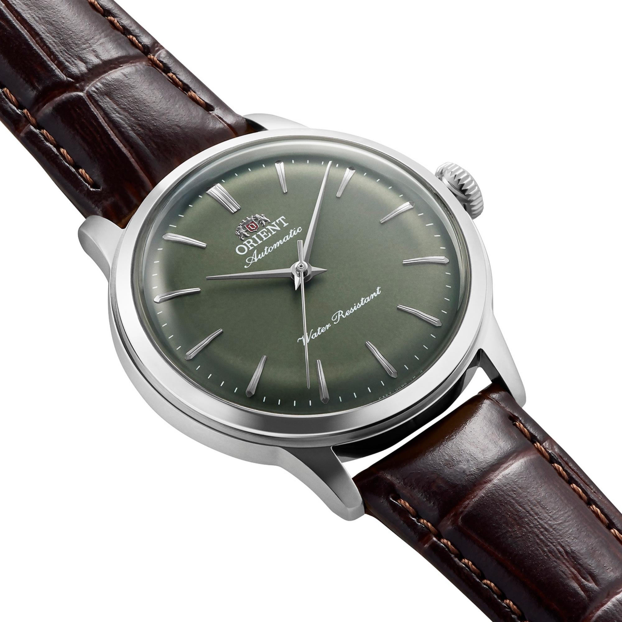Orient Bambino 36mm 'No-Date' Green Dial Leather Automatic Watch RA-BB0102E30B